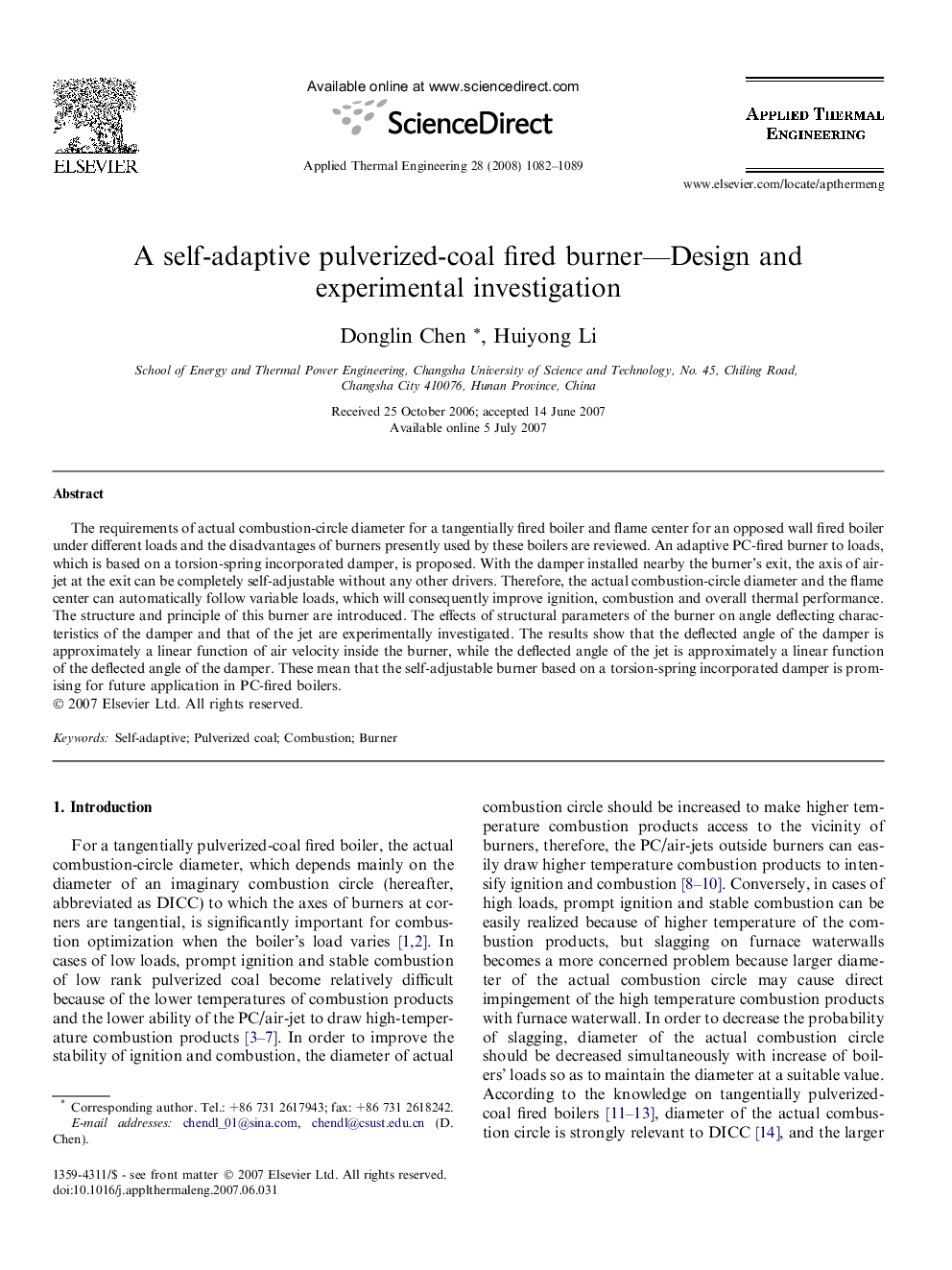 A self-adaptive pulverized-coal fired burner-Design and experimental investigation
