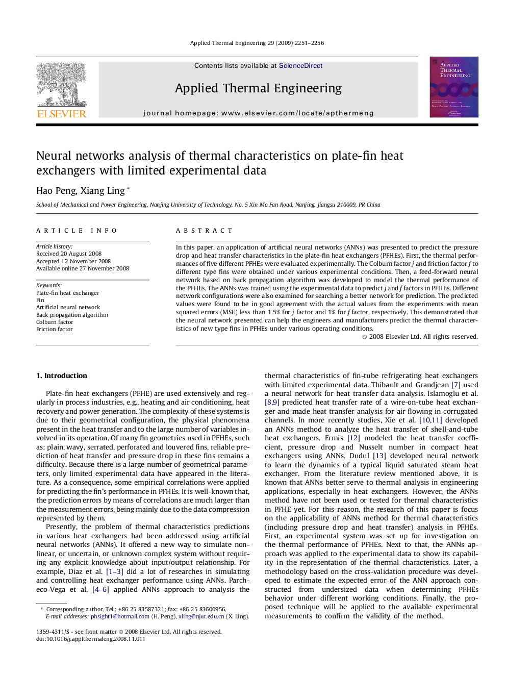 Neural networks analysis of thermal characteristics on plate-fin heat exchangers with limited experimental data