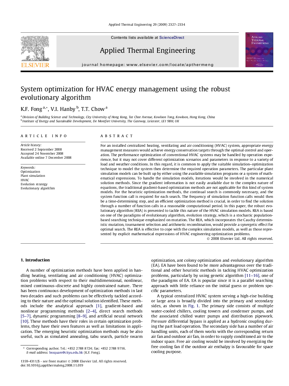 System optimization for HVAC energy management using the robust evolutionary algorithm