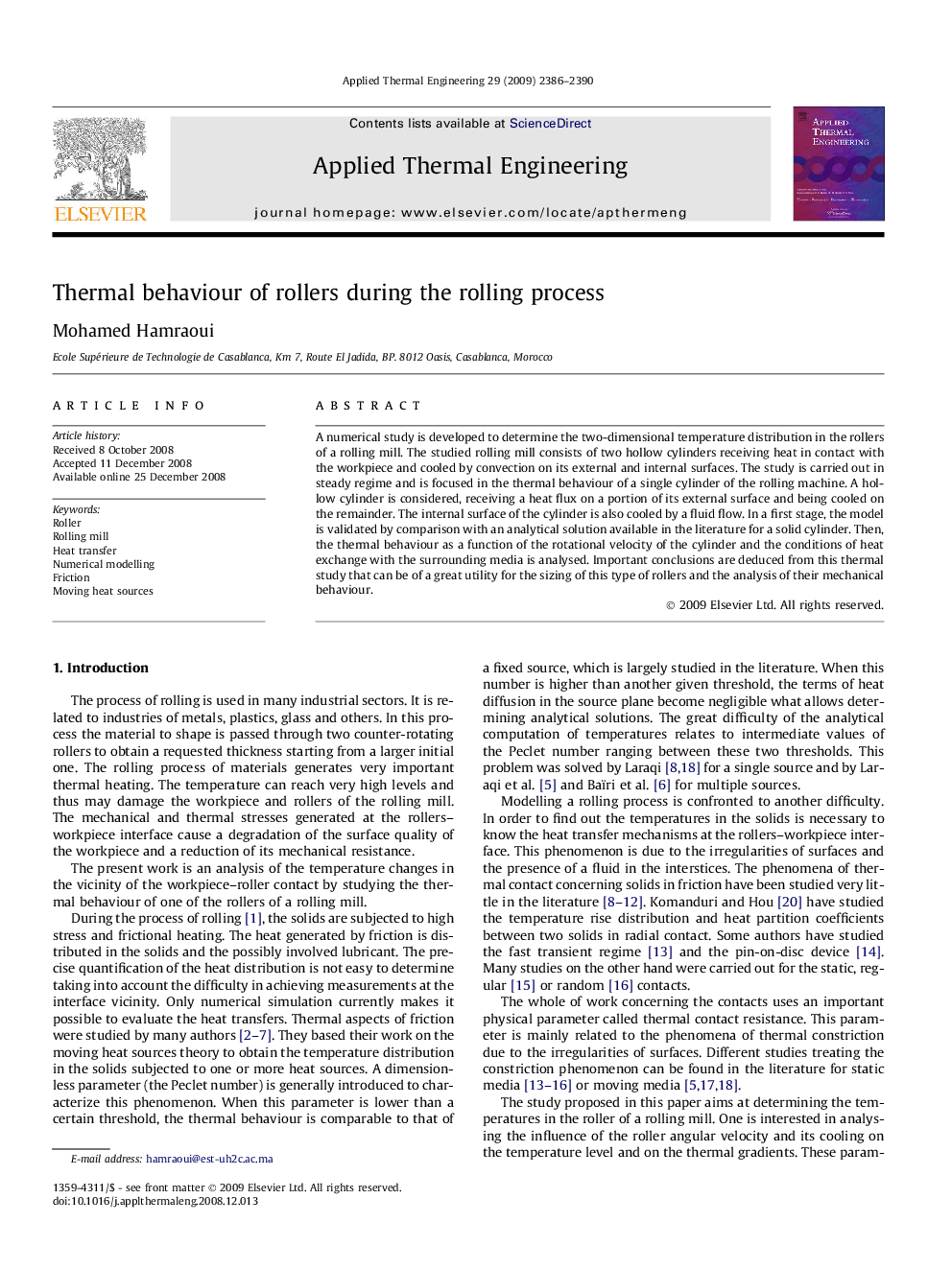 Thermal behaviour of rollers during the rolling process