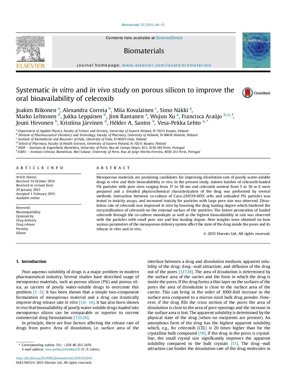 Systematic inÂ vitro and inÂ vivo study on porous silicon to improve the oral bioavailability of celecoxib