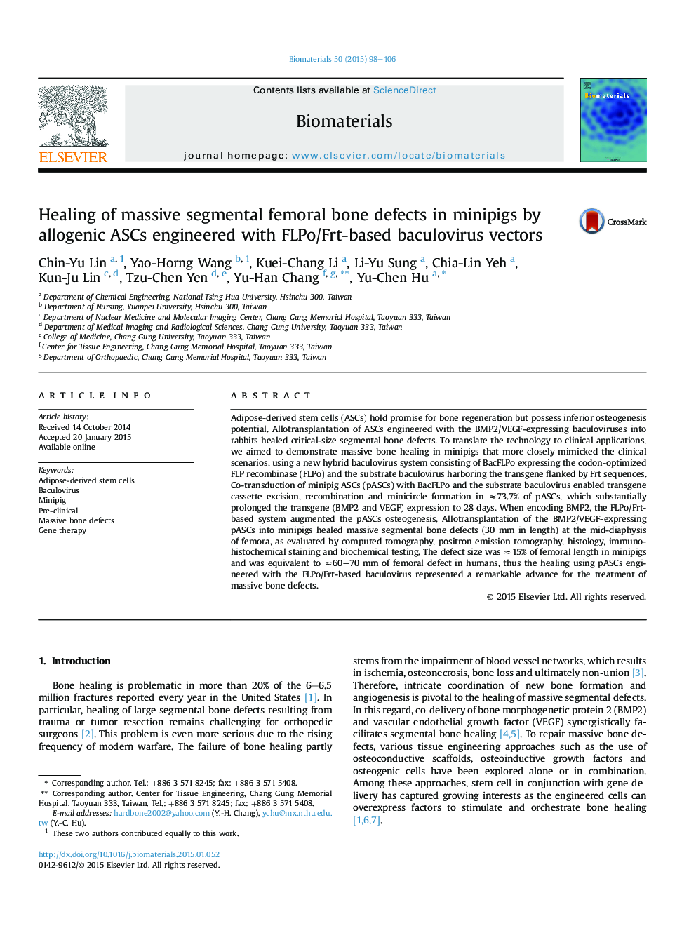 Healing of massive segmental femoral bone defects in minipigs by allogenic ASCs engineered with FLPo/Frt-based baculovirus vectors