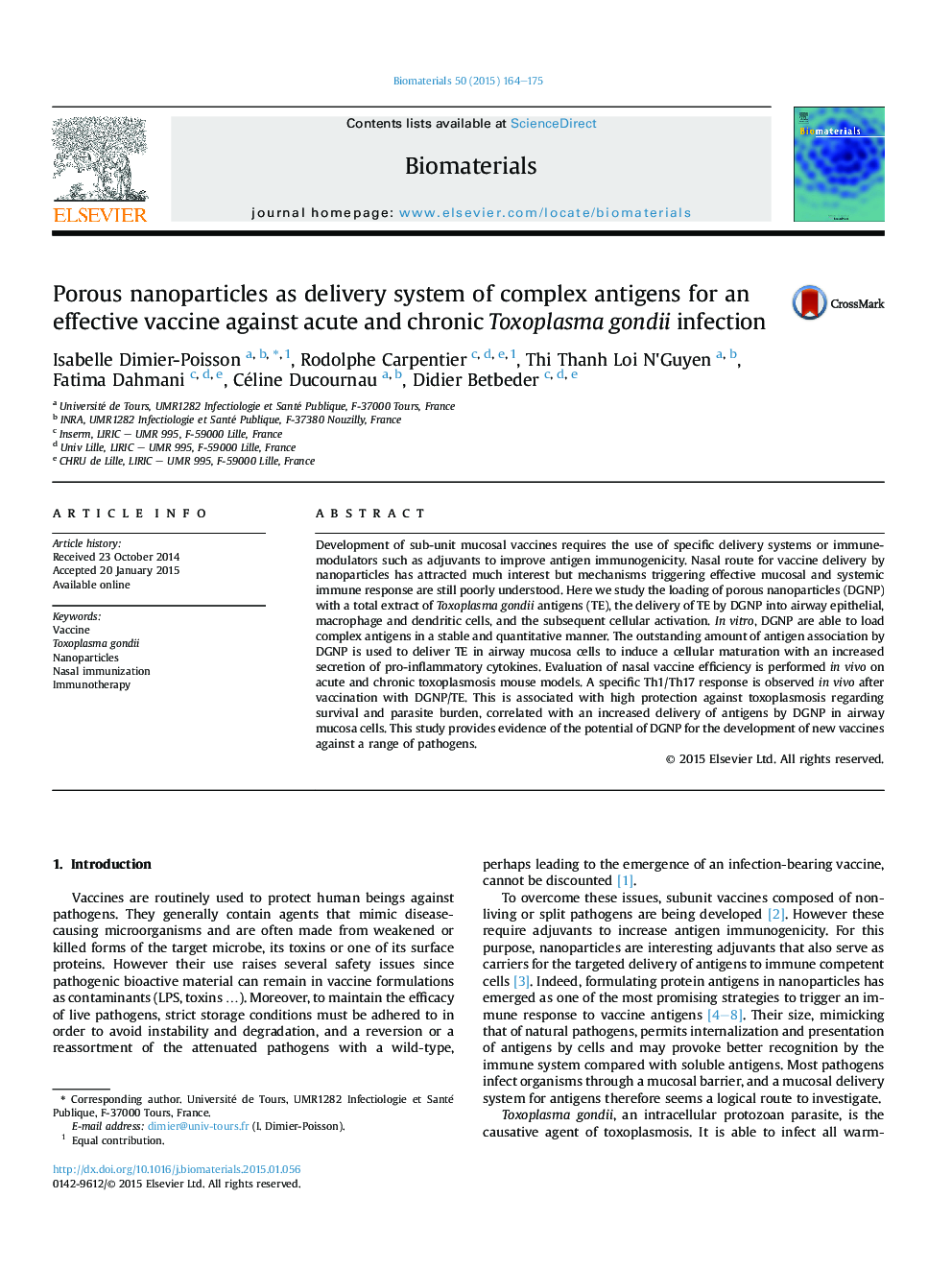 Porous nanoparticles as delivery system of complex antigens for an effective vaccine against acute and chronic Toxoplasma gondii infection