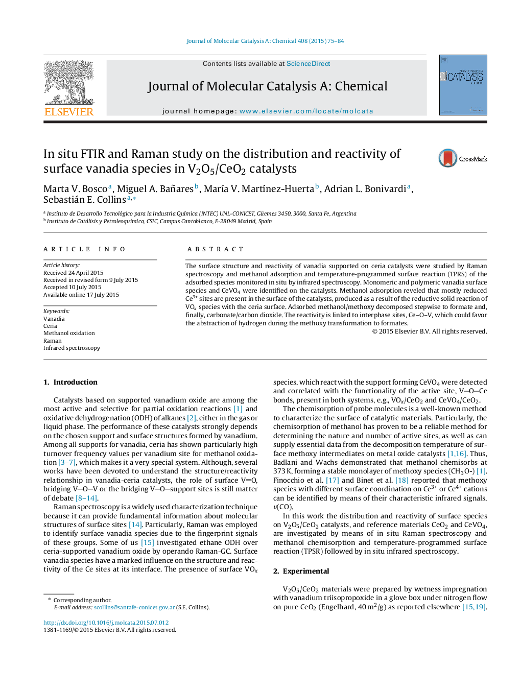 In situ FTIR and Raman study on the distribution and reactivity of surface vanadia species in V2O5/CeO2 catalysts