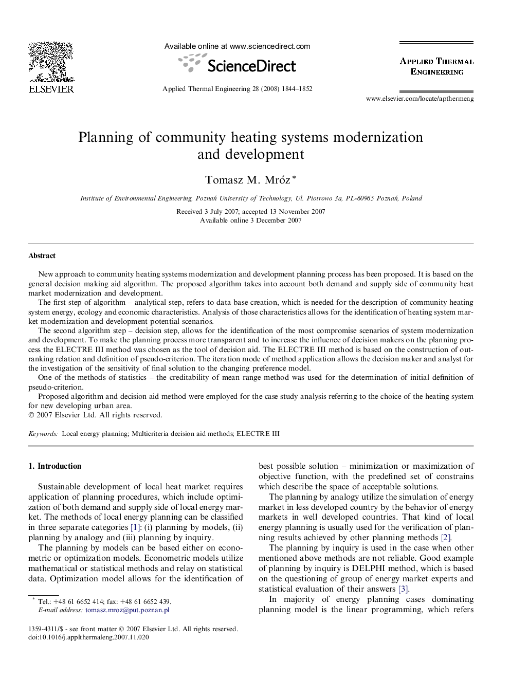 Planning of community heating systems modernization and development