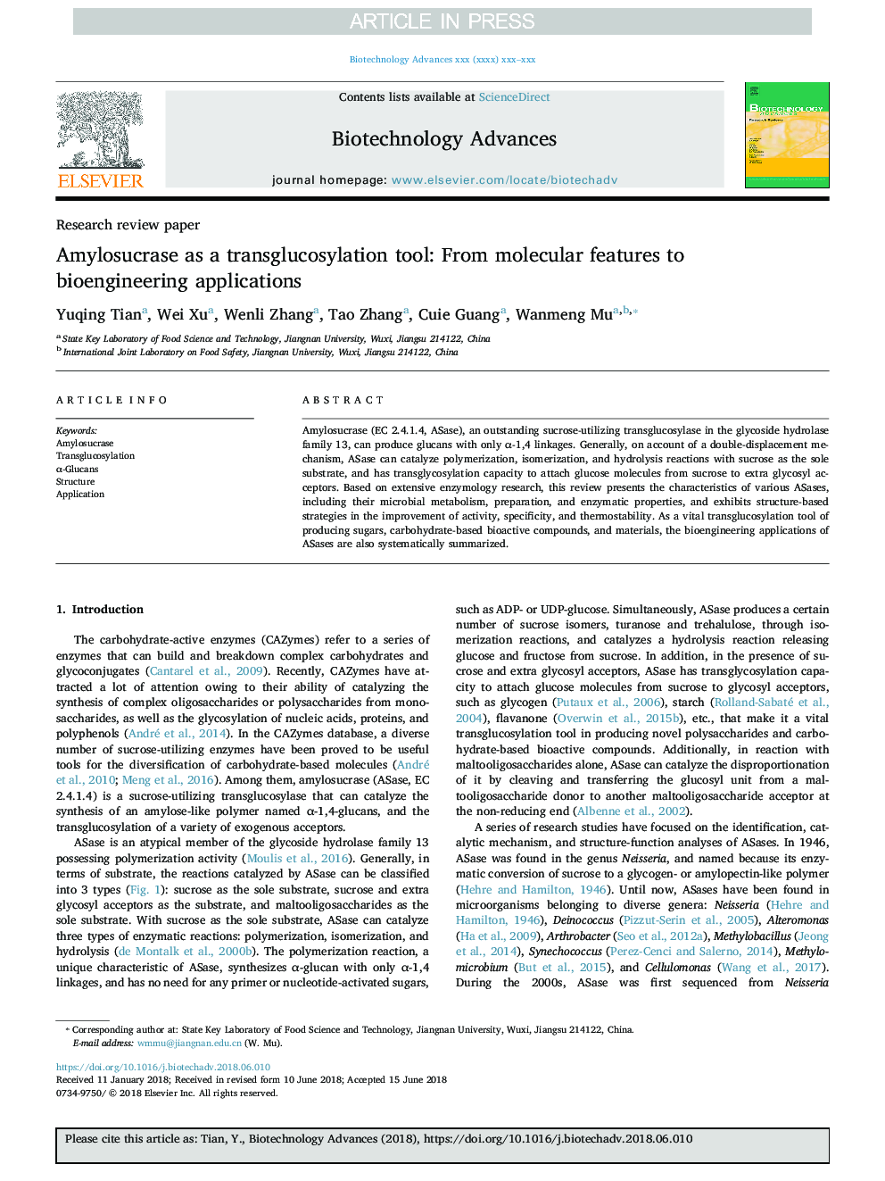 Amylosucrase as a transglucosylation tool: From molecular features to bioengineering applications