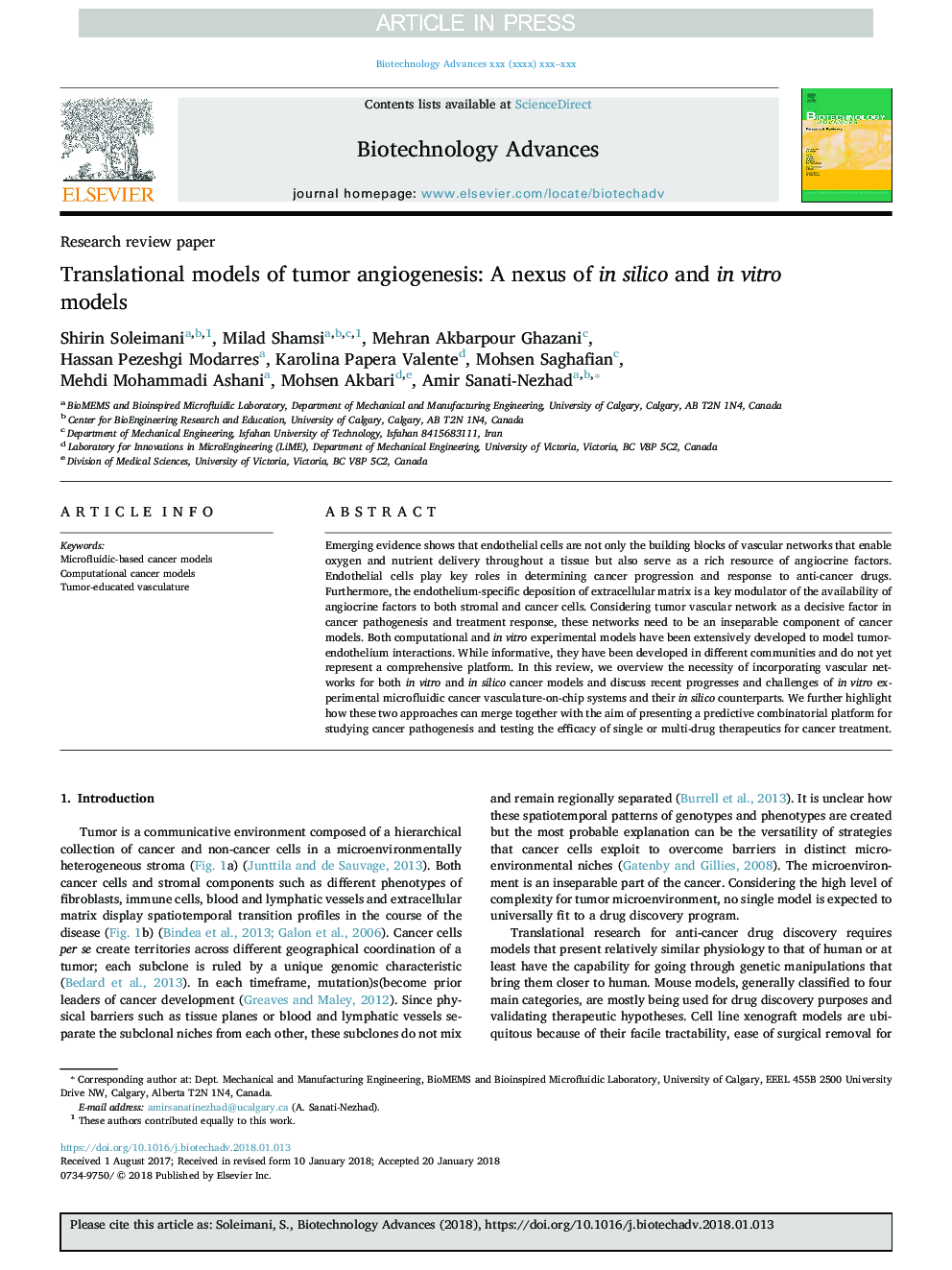 Translational models of tumor angiogenesis: A nexus of in silico and in vitro models