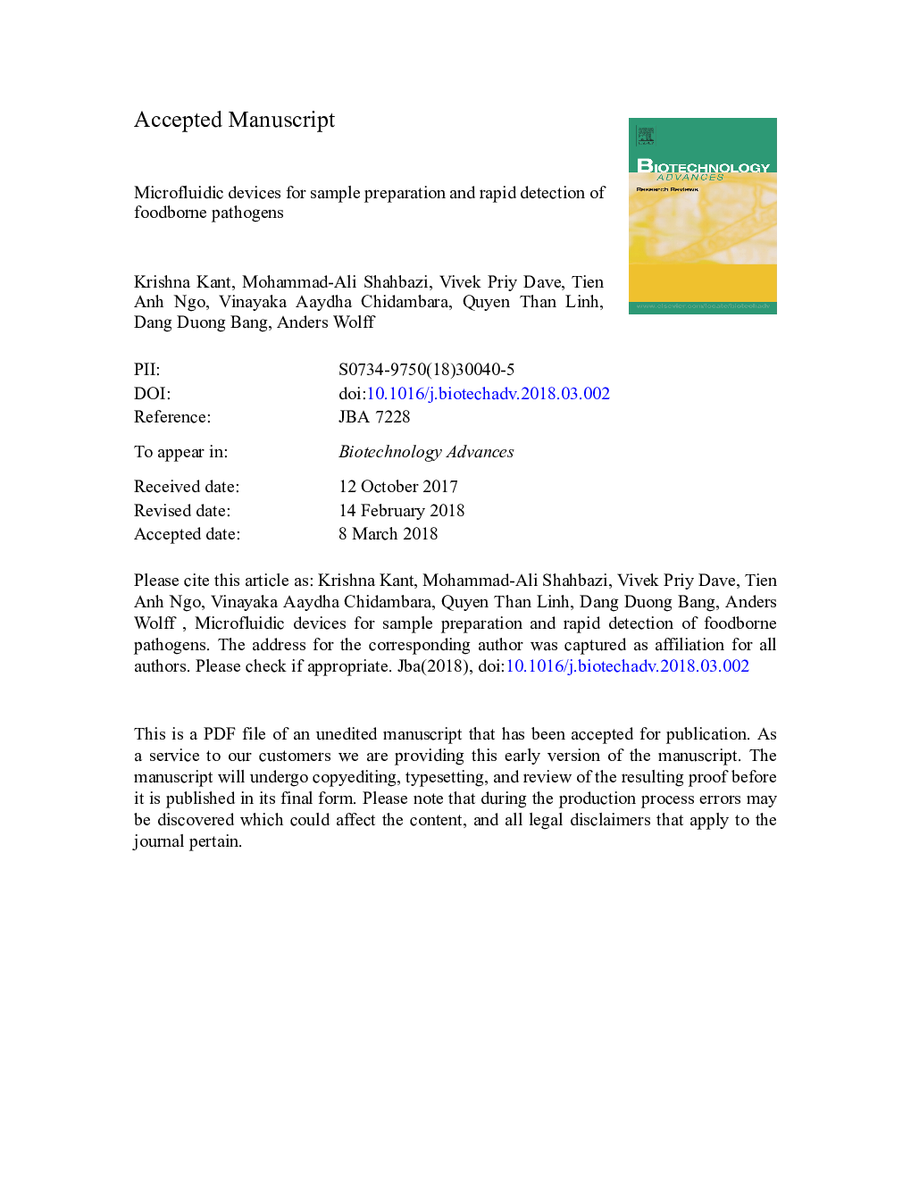 Microfluidic devices for sample preparation and rapid detection of foodborne pathogens