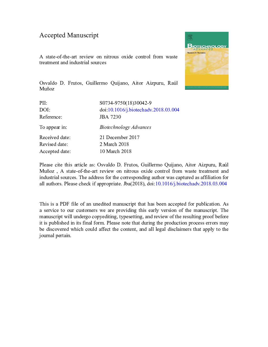 A state-of-the-art review on nitrous oxide control from waste treatment and industrial sources