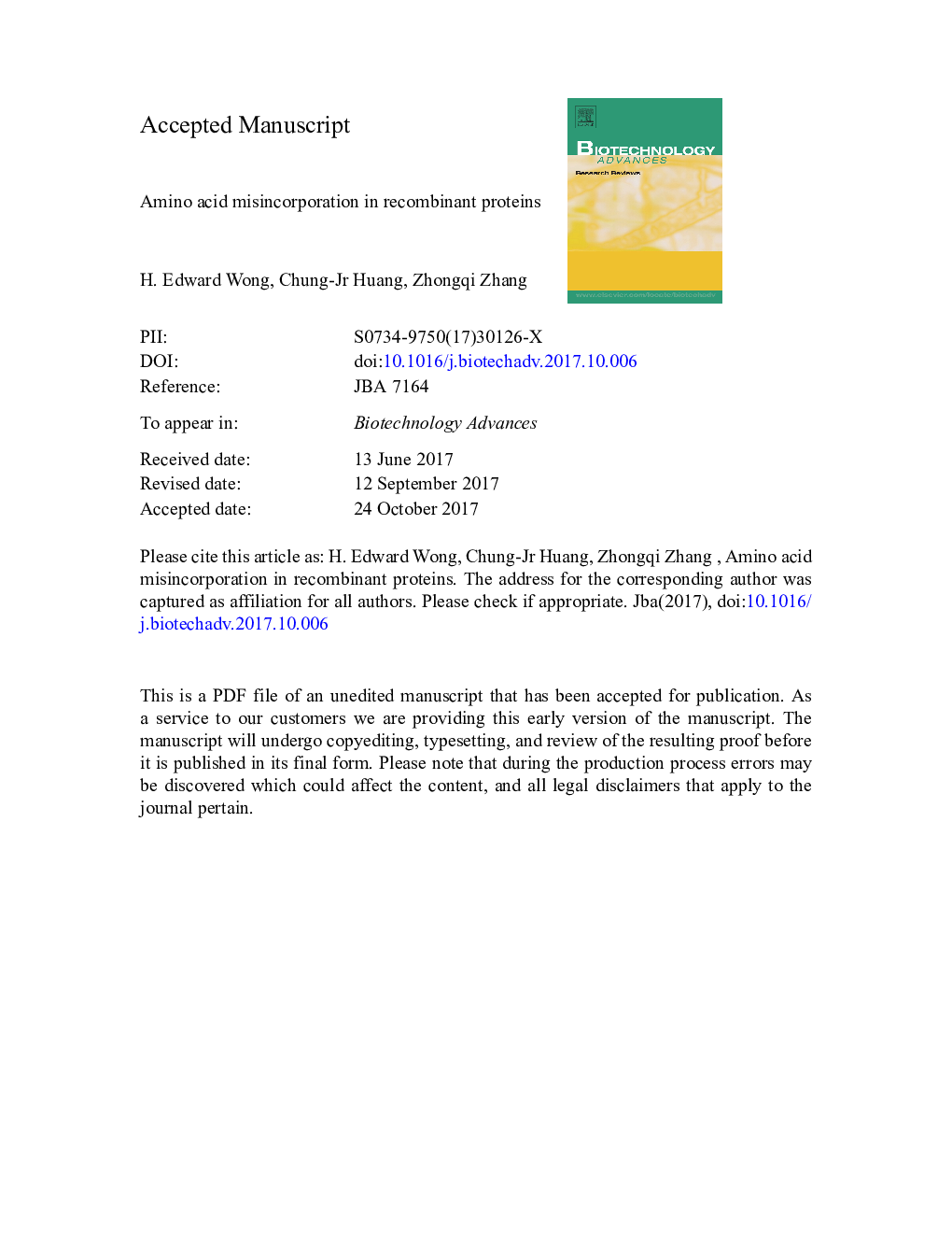 Amino acid misincorporation in recombinant proteins