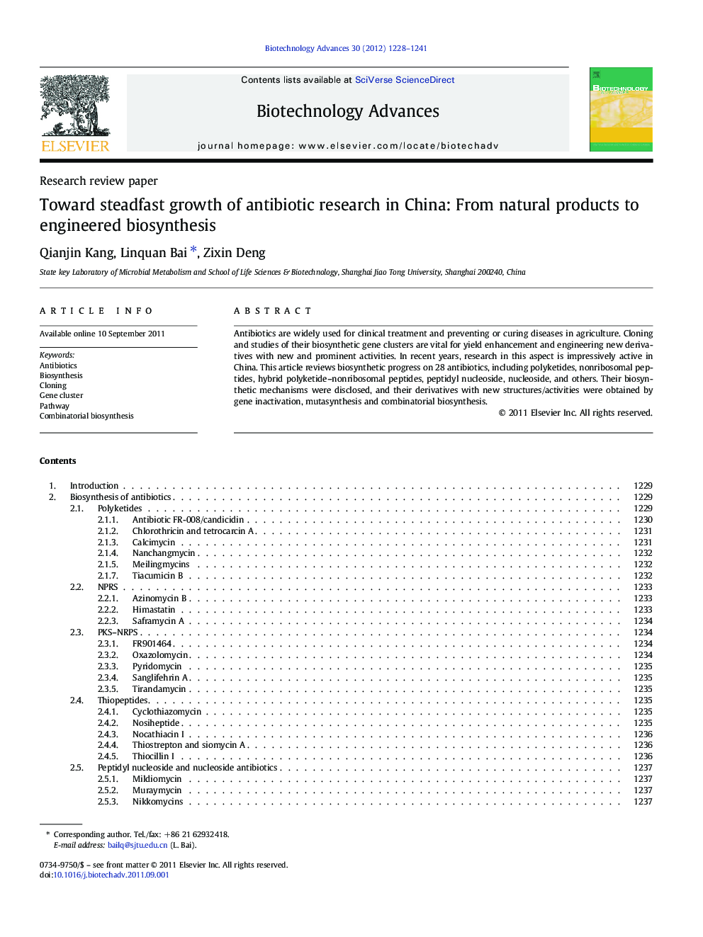 Toward steadfast growth of antibiotic research in China: From natural products to engineered biosynthesis