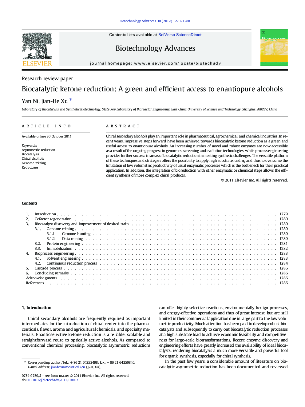 Biocatalytic ketone reduction: A green and efficient access to enantiopure alcohols