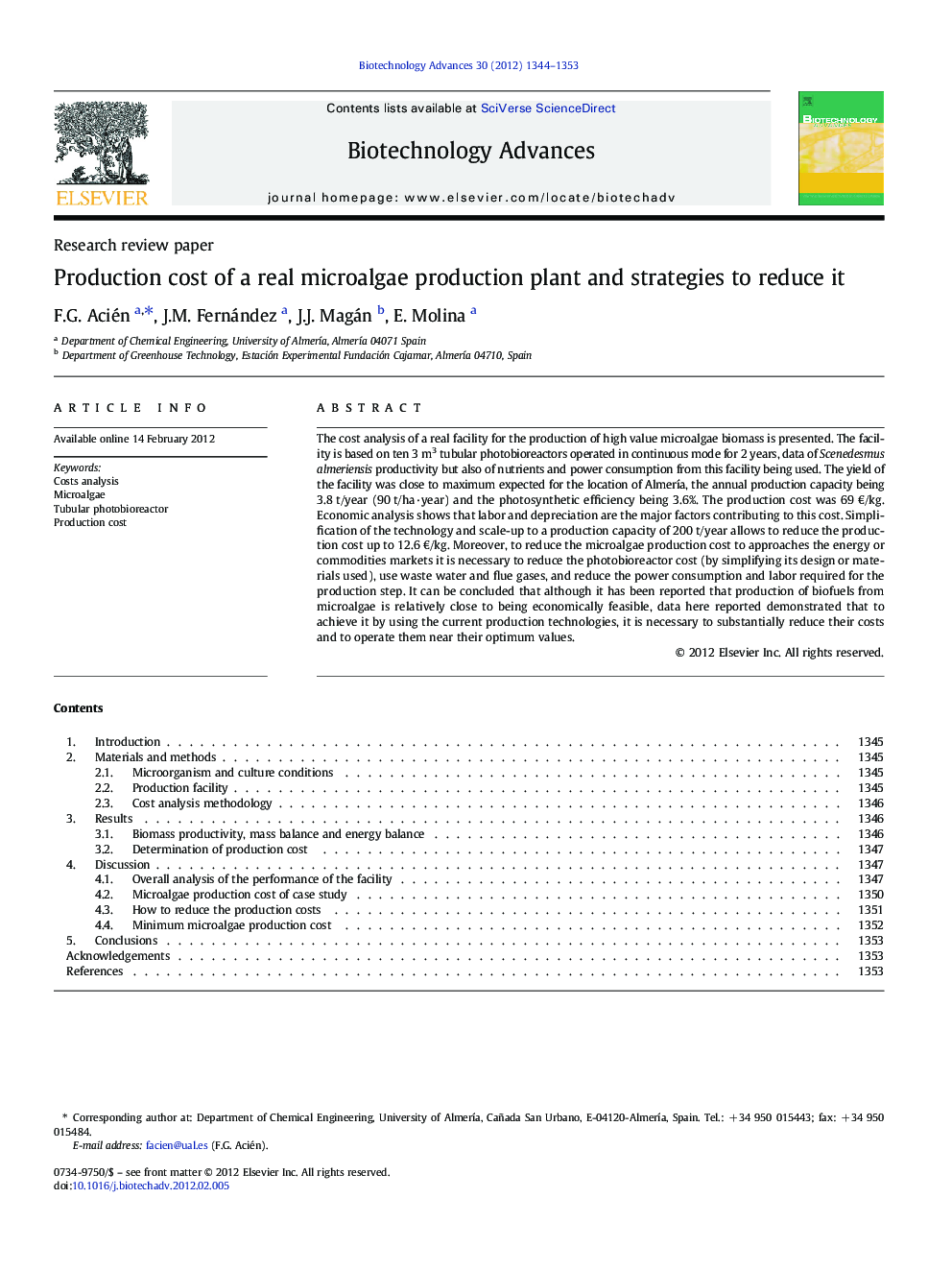 Production cost of a real microalgae production plant and strategies to reduce it