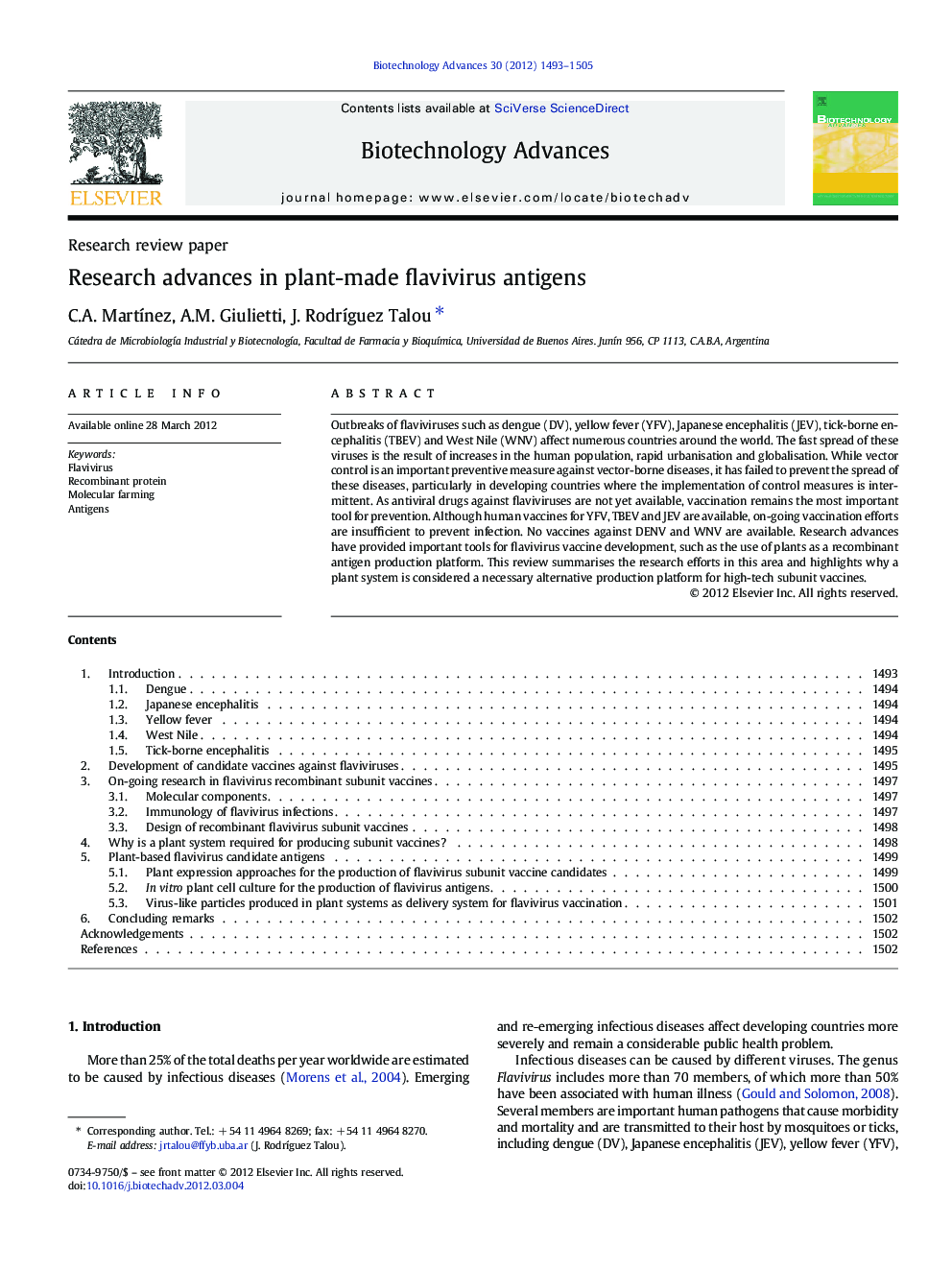 Research advances in plant-made flavivirus antigens