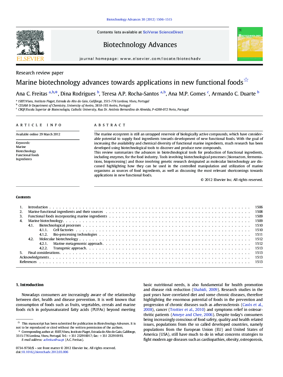 Marine biotechnology advances towards applications in new functional foods