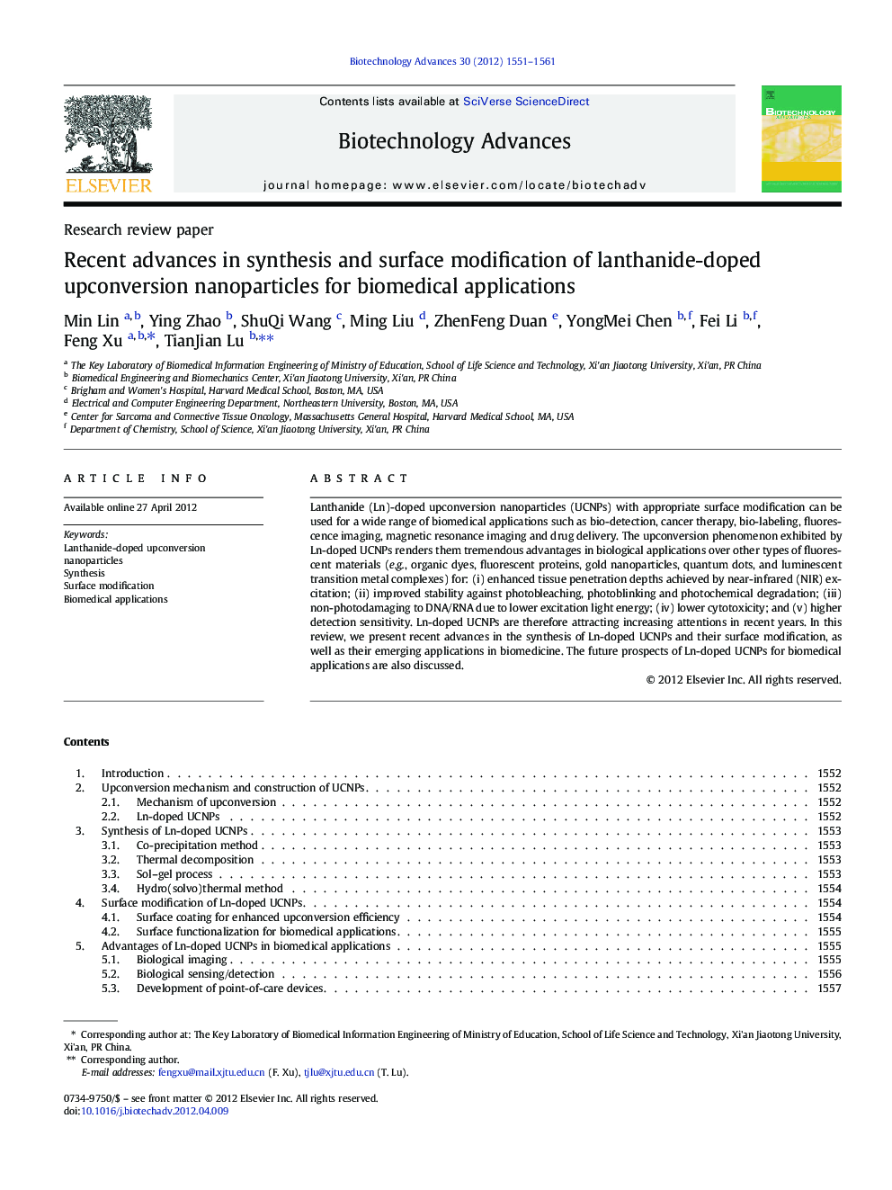 Recent advances in synthesis and surface modification of lanthanide-doped upconversion nanoparticles for biomedical applications