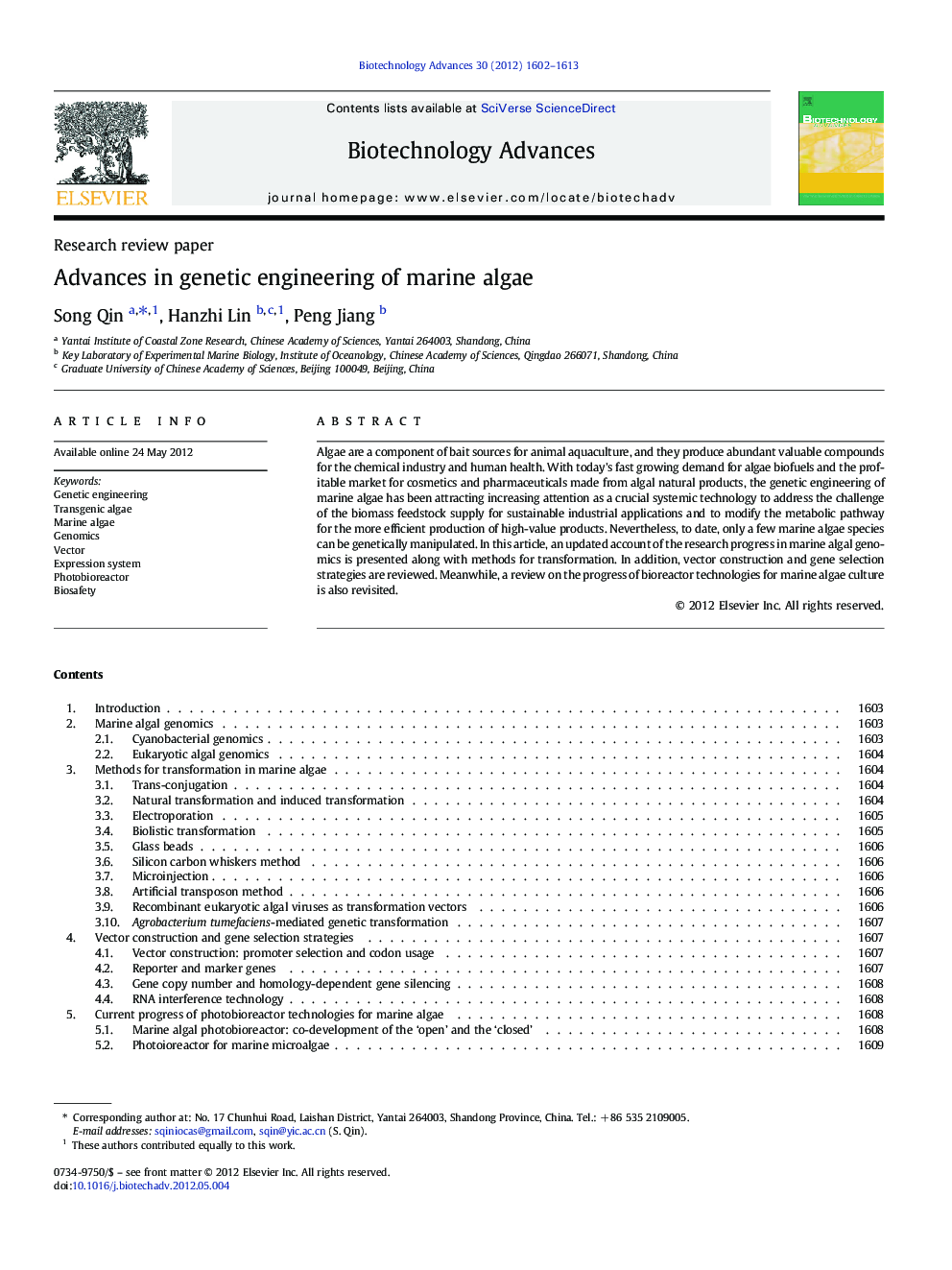 Advances in genetic engineering of marine algae