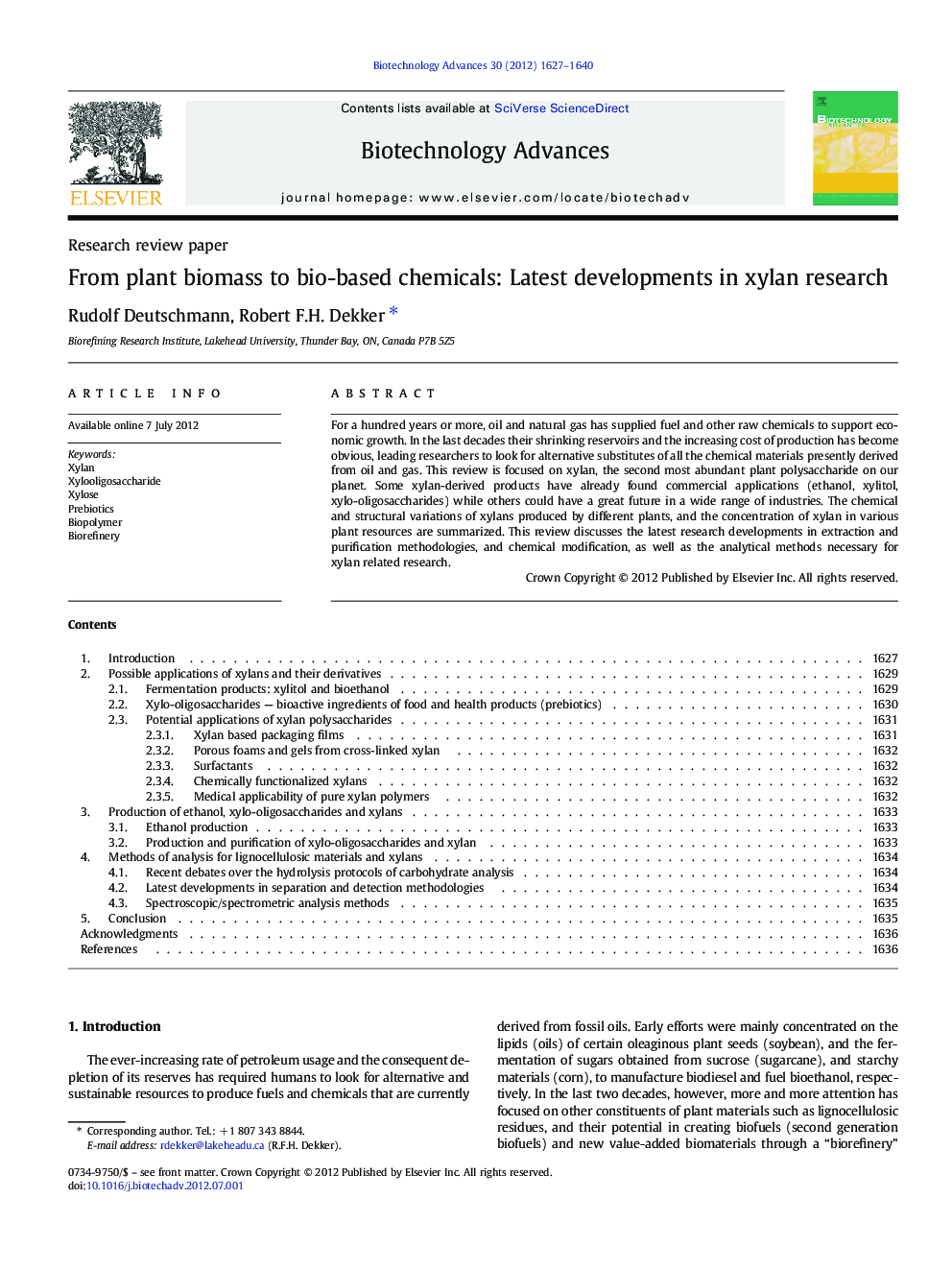 From plant biomass to bio-based chemicals: Latest developments in xylan research