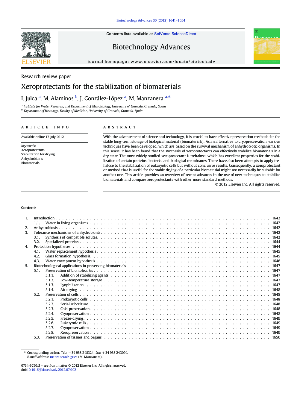 Xeroprotectants for the stabilization of biomaterials