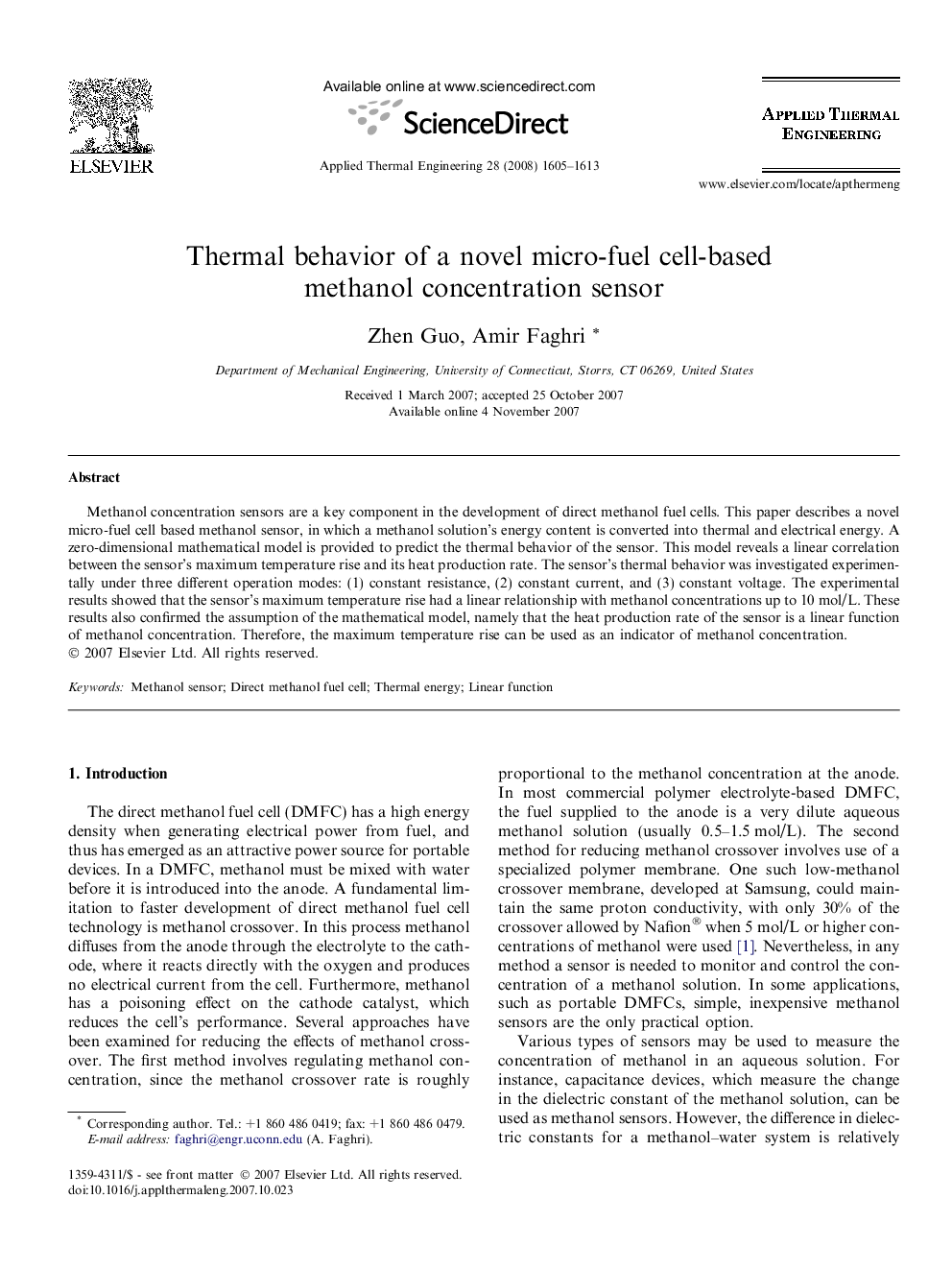 Thermal behavior of a novel micro-fuel cell-based methanol concentration sensor