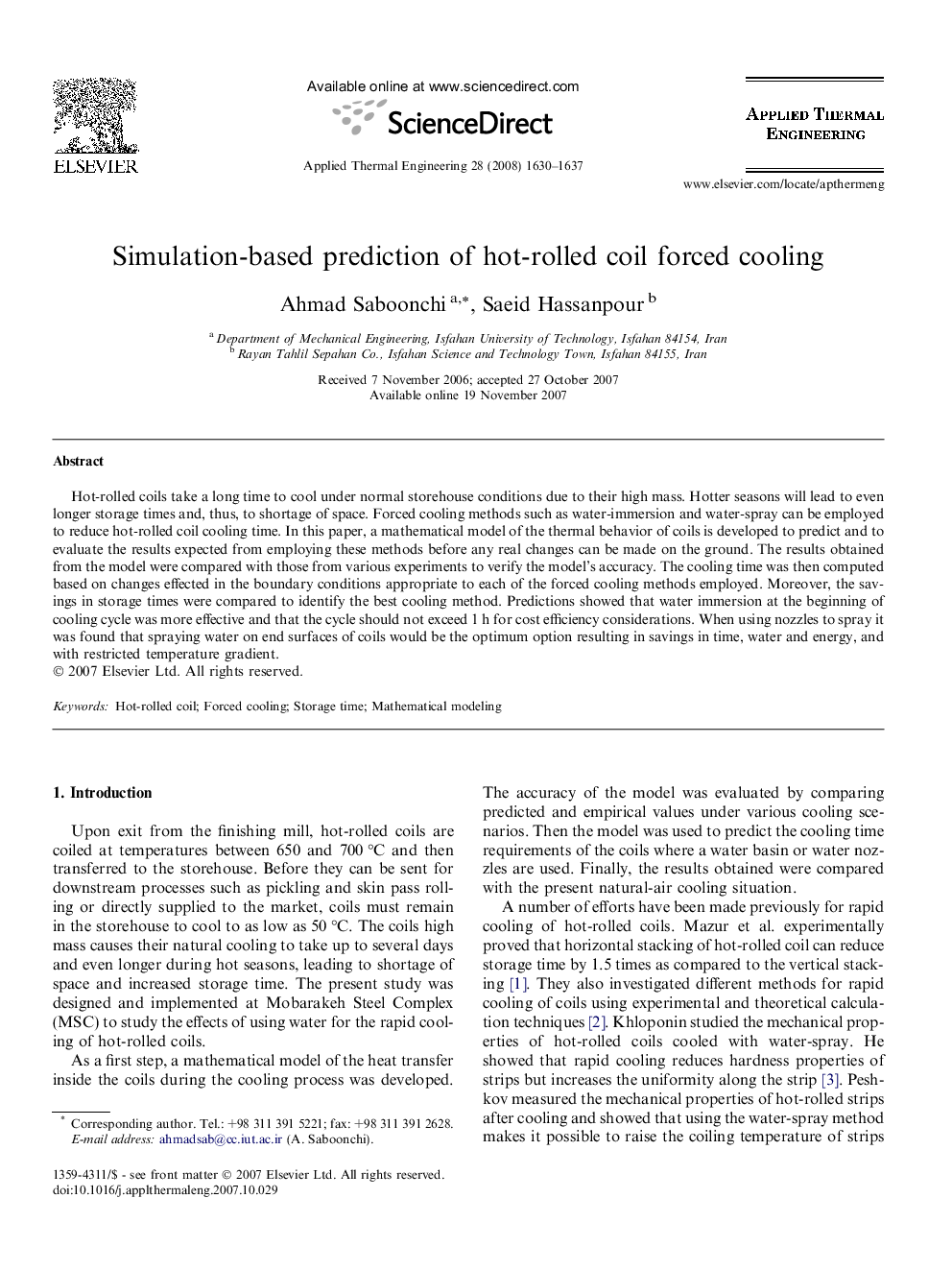 Simulation-based prediction of hot-rolled coil forced cooling
