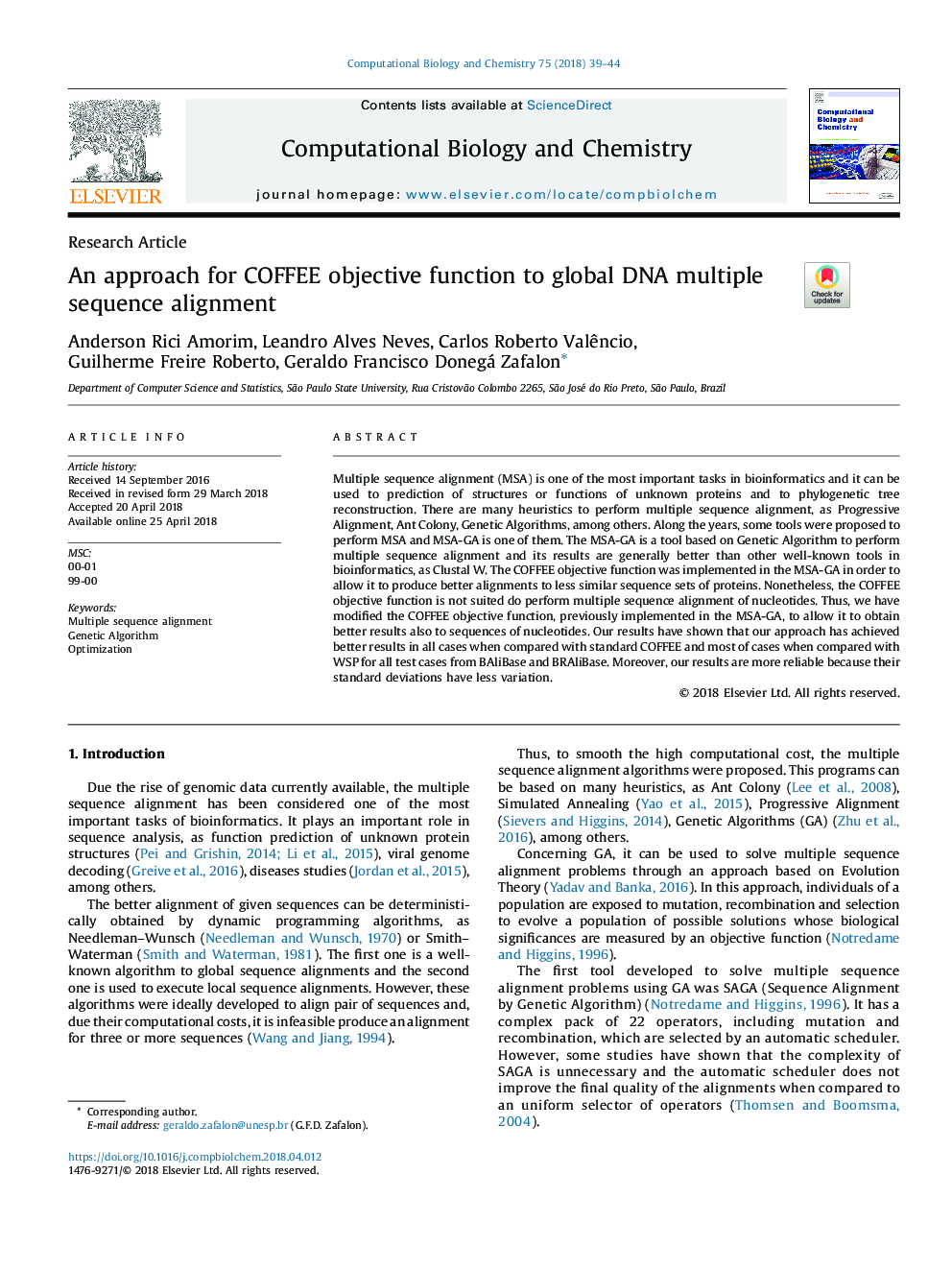 An approach for COFFEE objective function to global DNA multiple sequence alignment