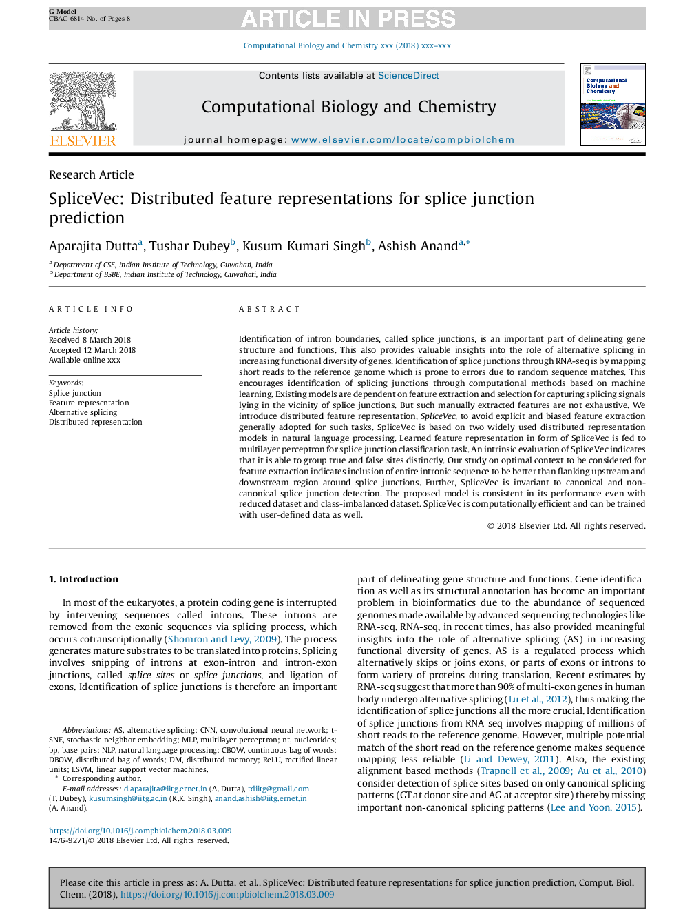 SpliceVec: Distributed feature representations for splice junction prediction