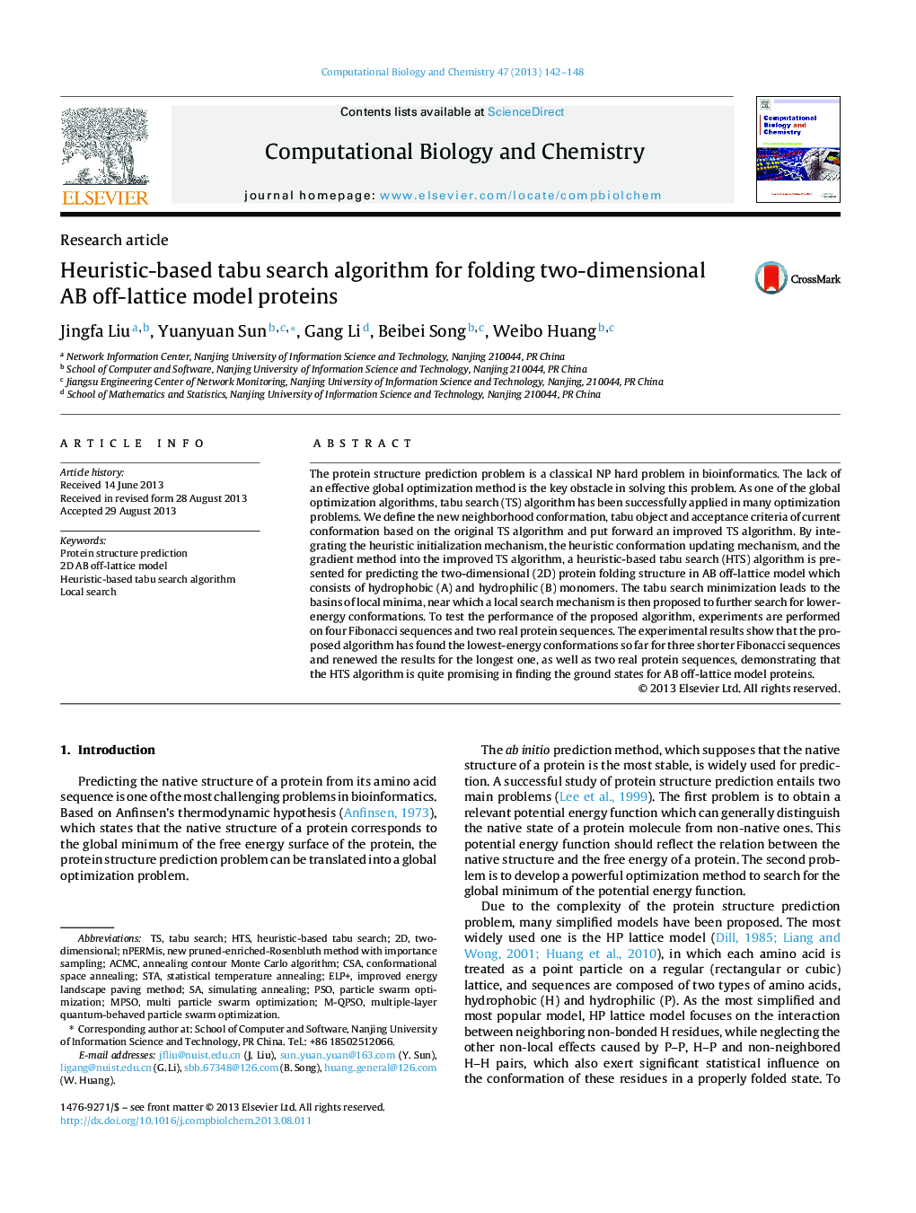 Heuristic-based tabu search algorithm for folding two-dimensional AB off-lattice model proteins