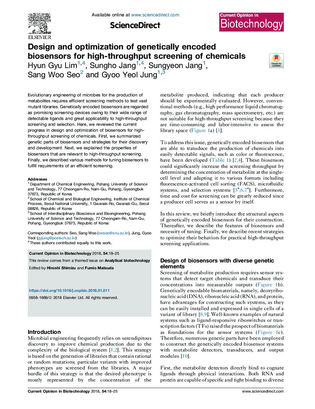 Design and optimization of genetically encoded biosensors for high-throughput screening of chemicals