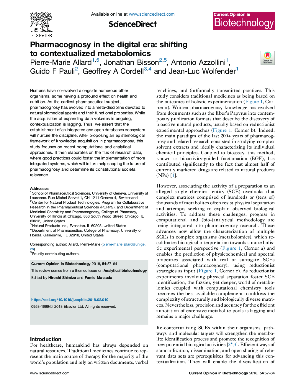 عکس صفحه اول مقاله: Pharmacognosy in the digital era: shifting to contextualized metabolomics Pharmacognosy in the digital era: shifting to contextualized metabolomics