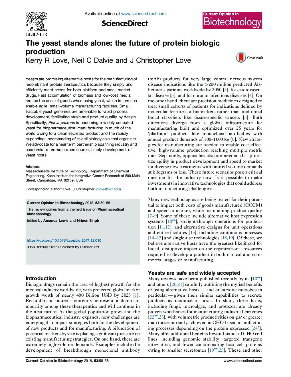 The yeast stands alone: the future of protein biologic production