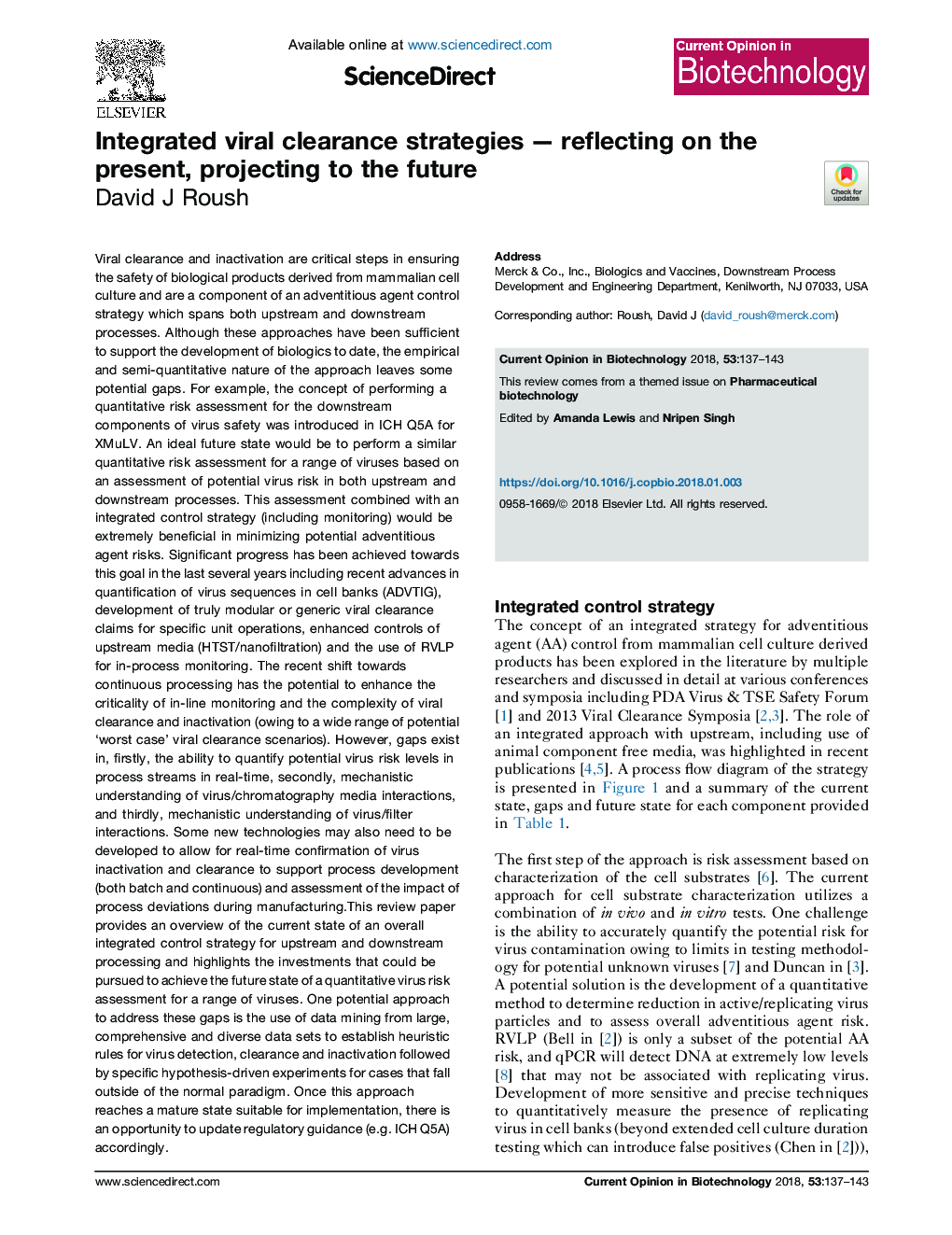 Integrated viral clearance strategiesÂ -Â reflecting on the present, projecting to the future
