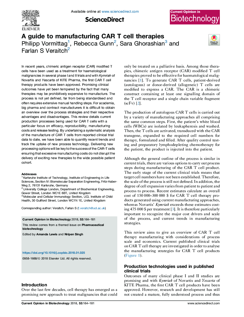 A guide to manufacturing CAR T cell therapies