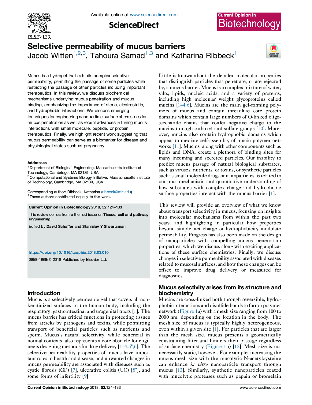 Selective permeability of mucus barriers