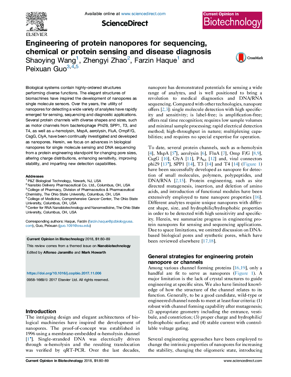 Engineering of protein nanopores for sequencing, chemical or protein sensing and disease diagnosis