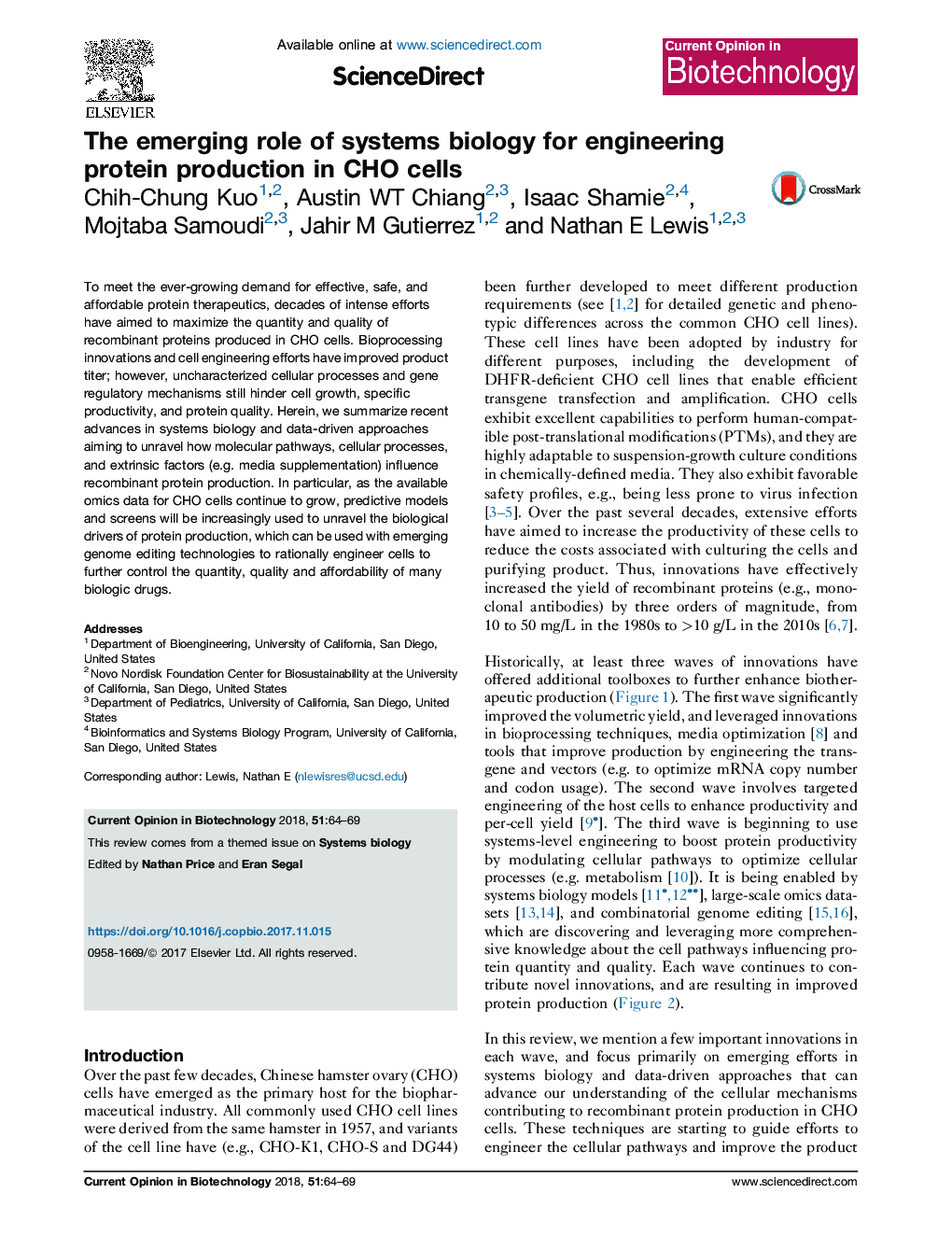 The emerging role of systems biology for engineering protein production in CHO cells