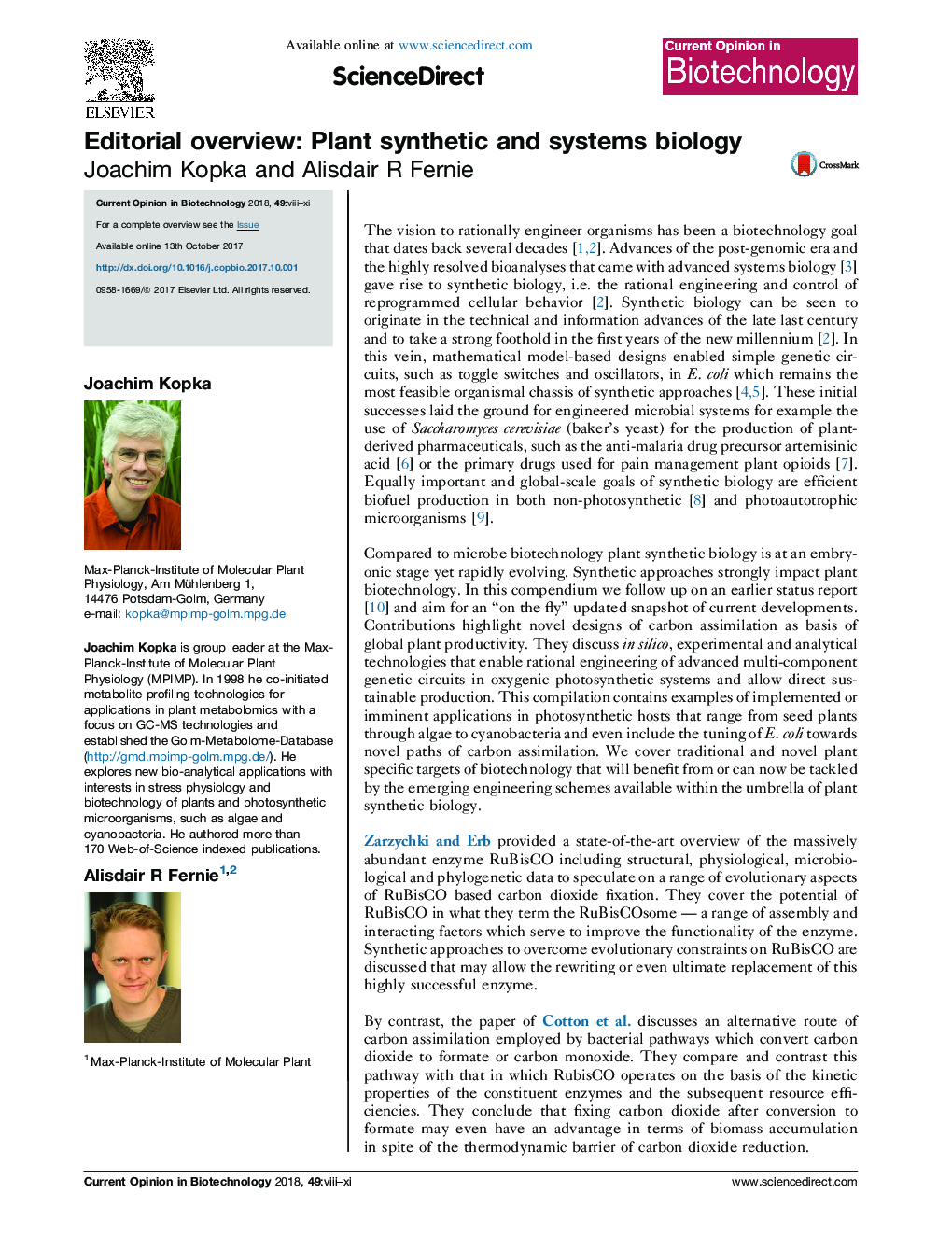 Editorial overview: Plant synthetic and systems biology