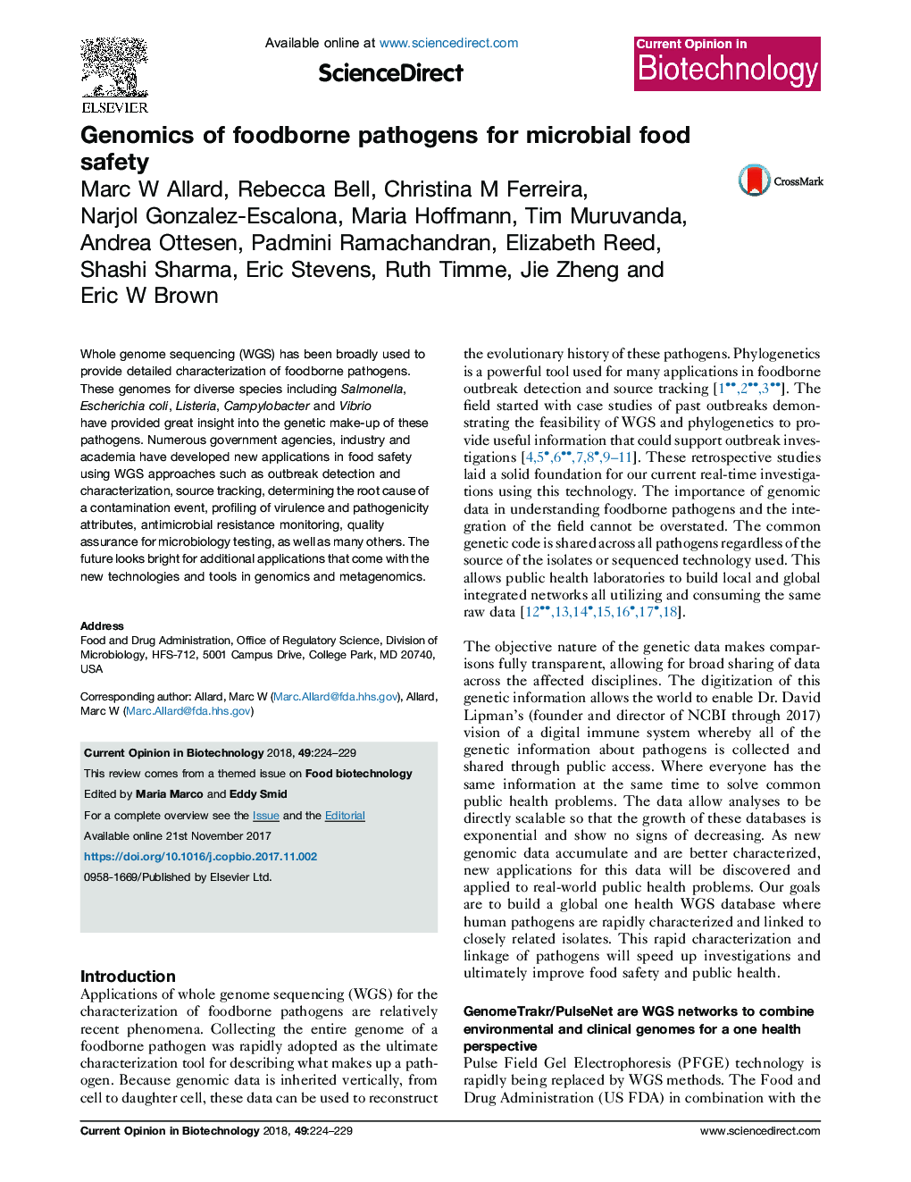 Genomics of foodborne pathogens for microbial food safety