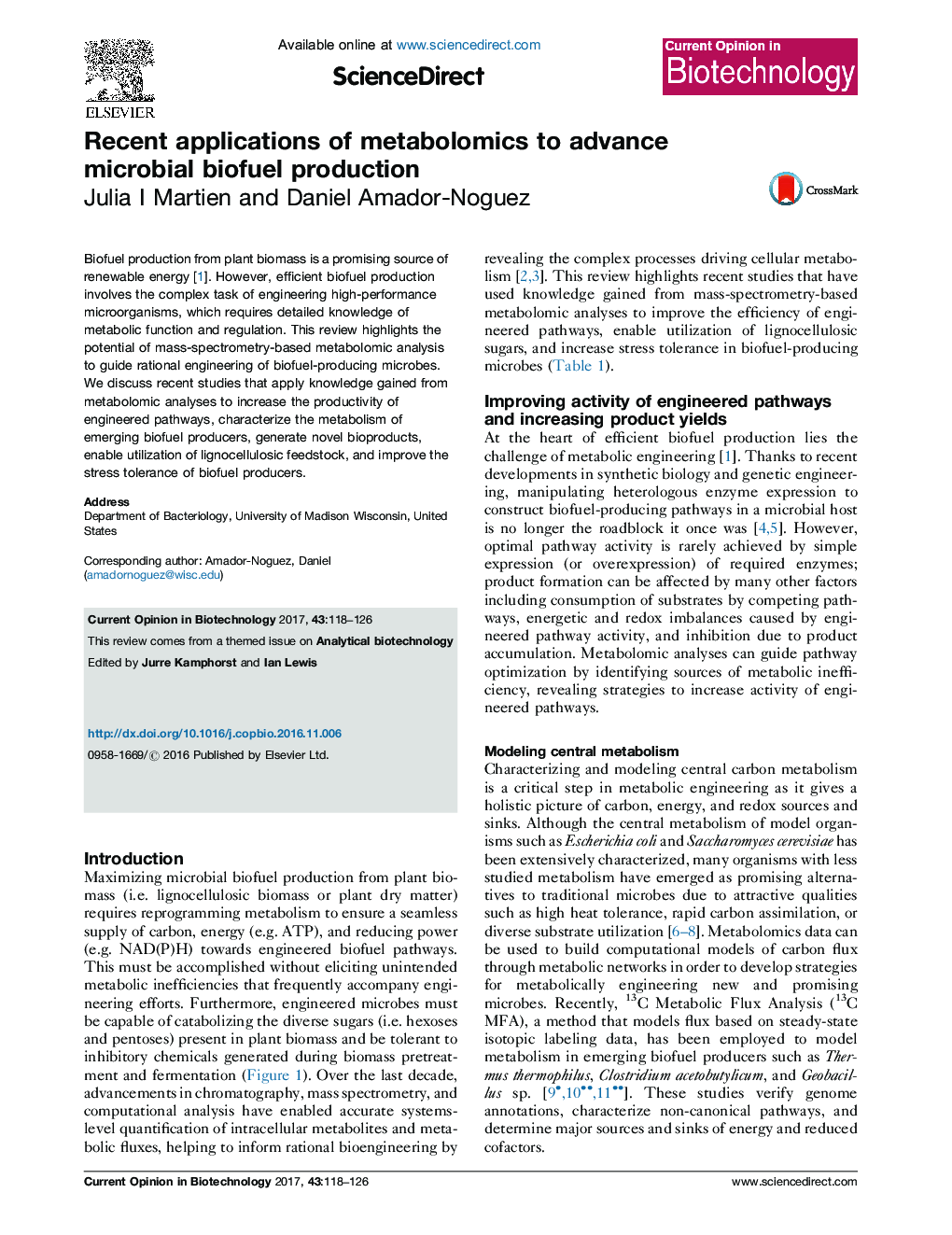 Recent applications of metabolomics to advance microbial biofuel production