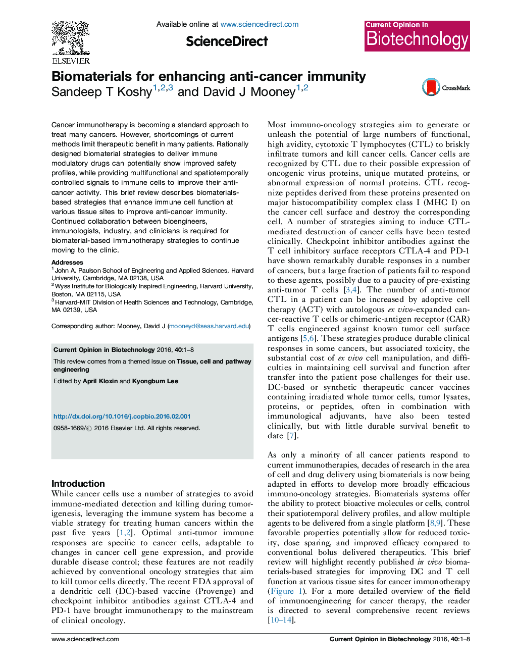 Biomaterials for enhancing anti-cancer immunity