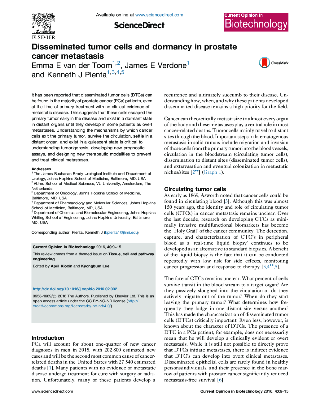 Disseminated tumor cells and dormancy in prostate cancer metastasis