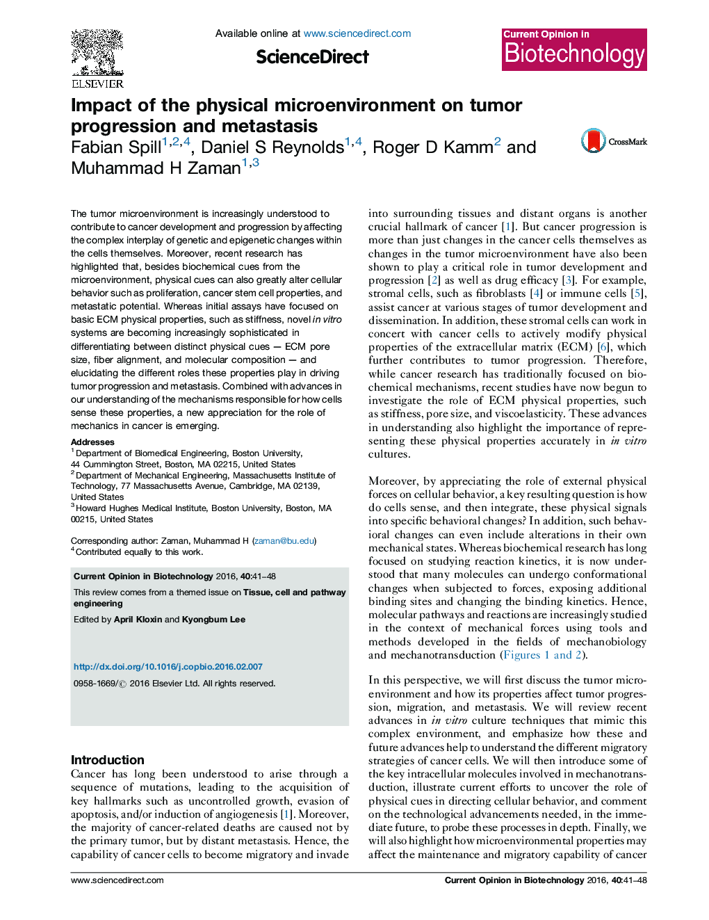 Impact of the physical microenvironment on tumor progression and metastasis