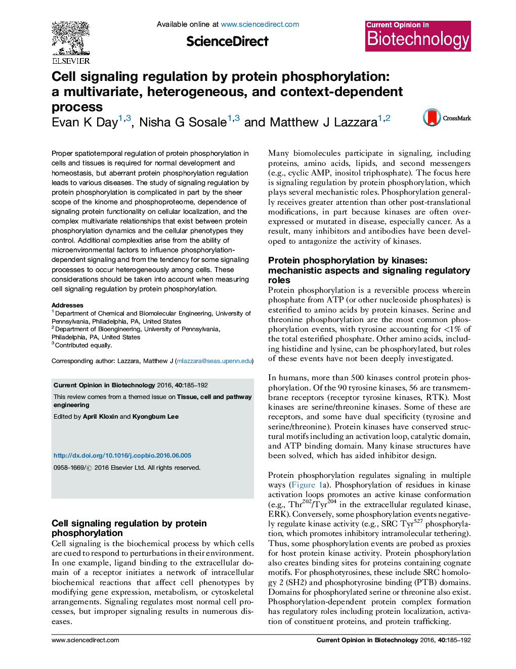 Cell signaling regulation by protein phosphorylation: a multivariate, heterogeneous, and context-dependent process