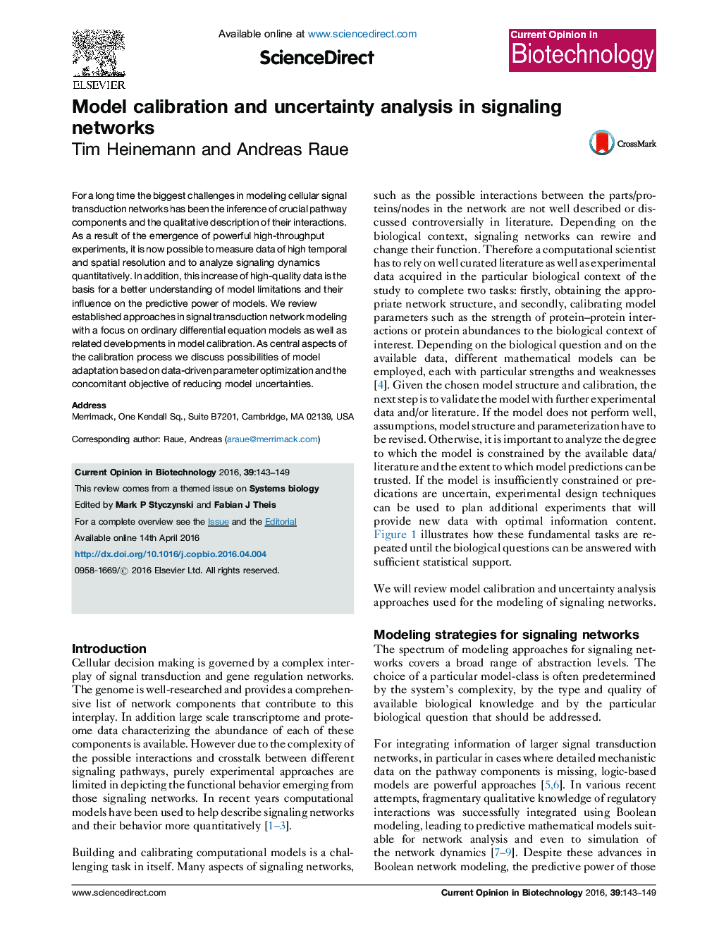 Model calibration and uncertainty analysis in signaling networks