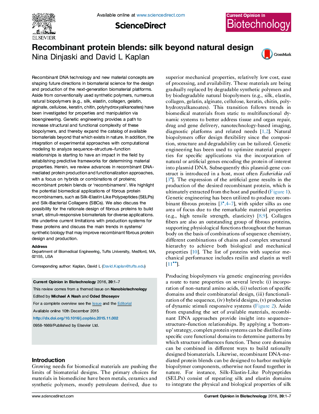 Recombinant protein blends: silk beyond natural design