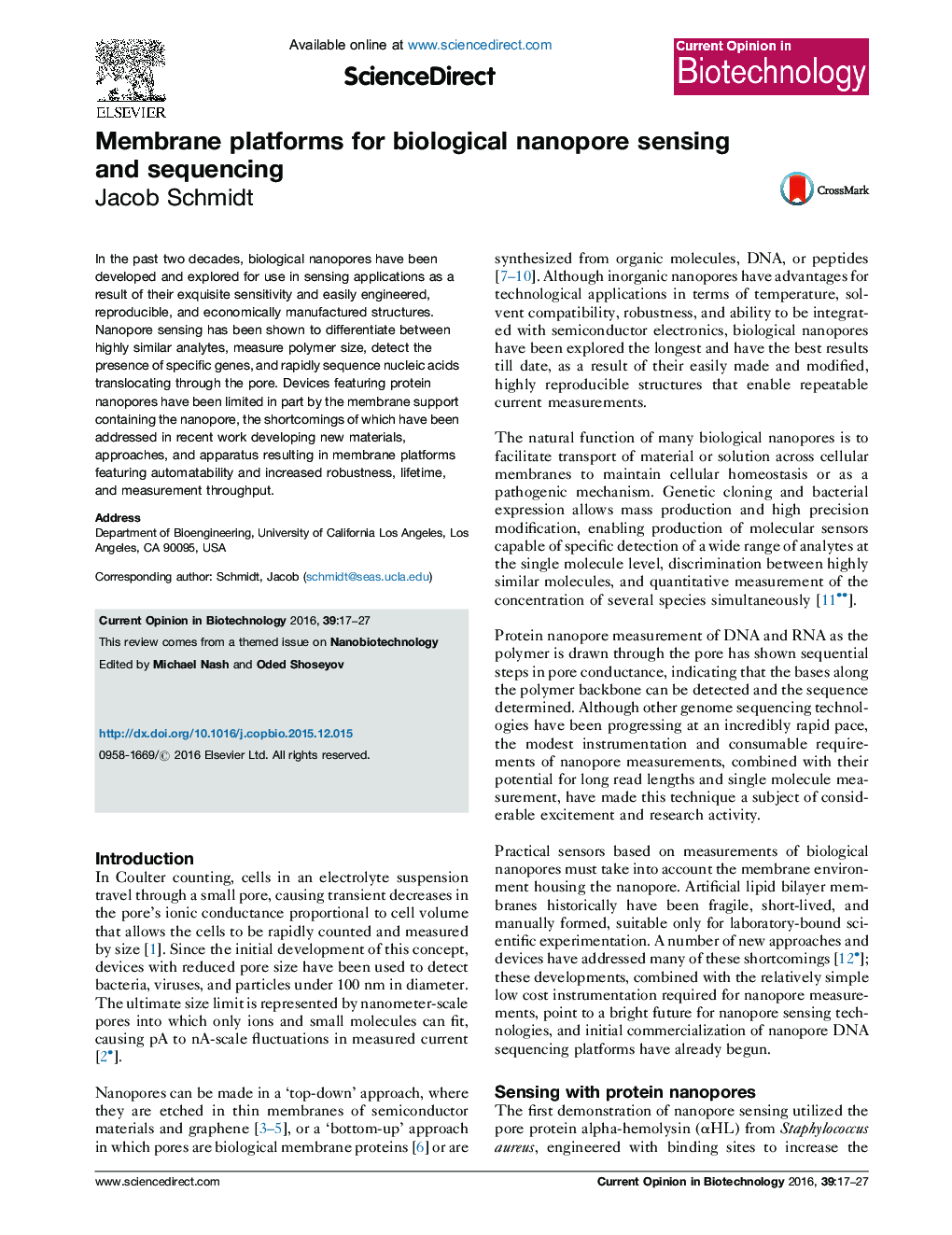 Membrane platforms for biological nanopore sensing and sequencing