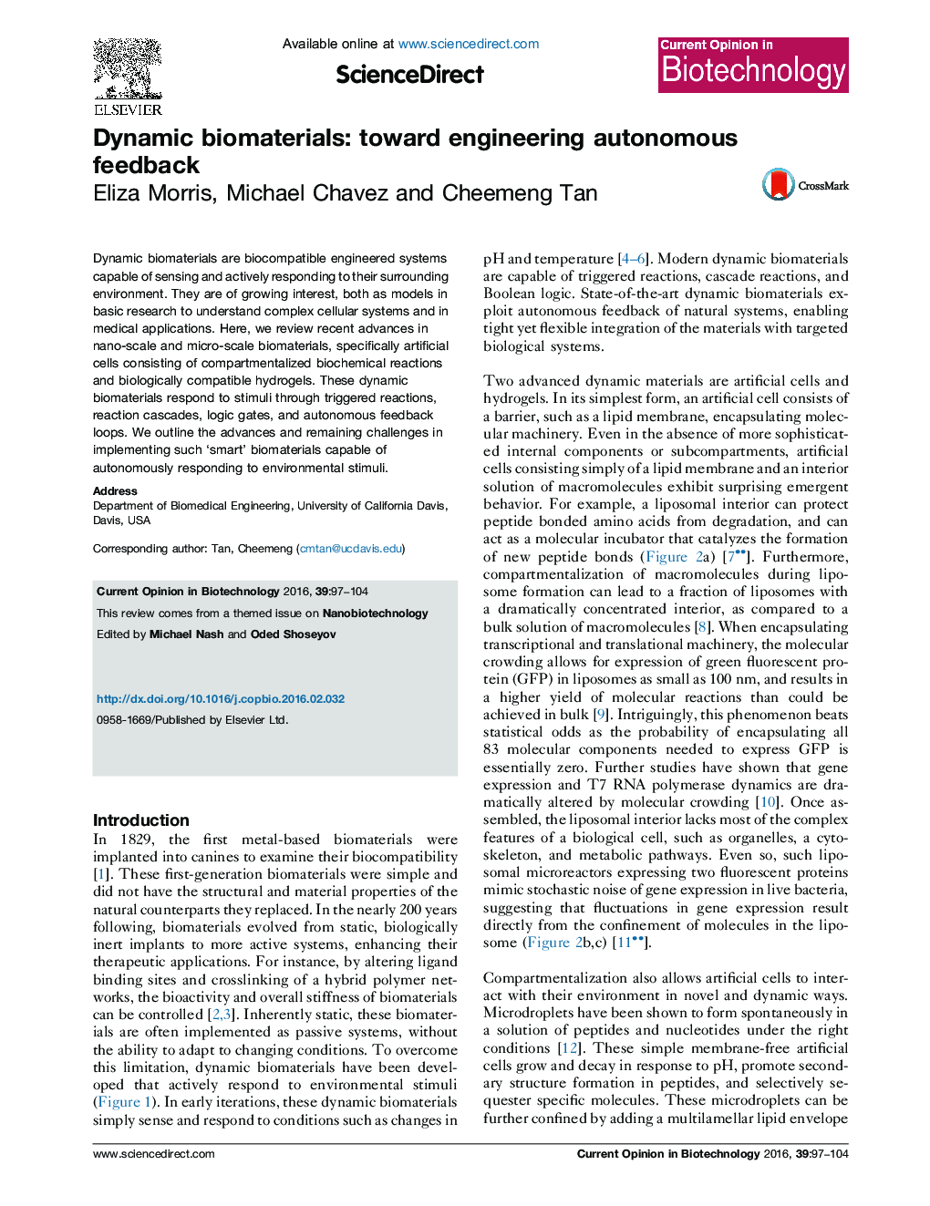 Dynamic biomaterials: toward engineering autonomous feedback