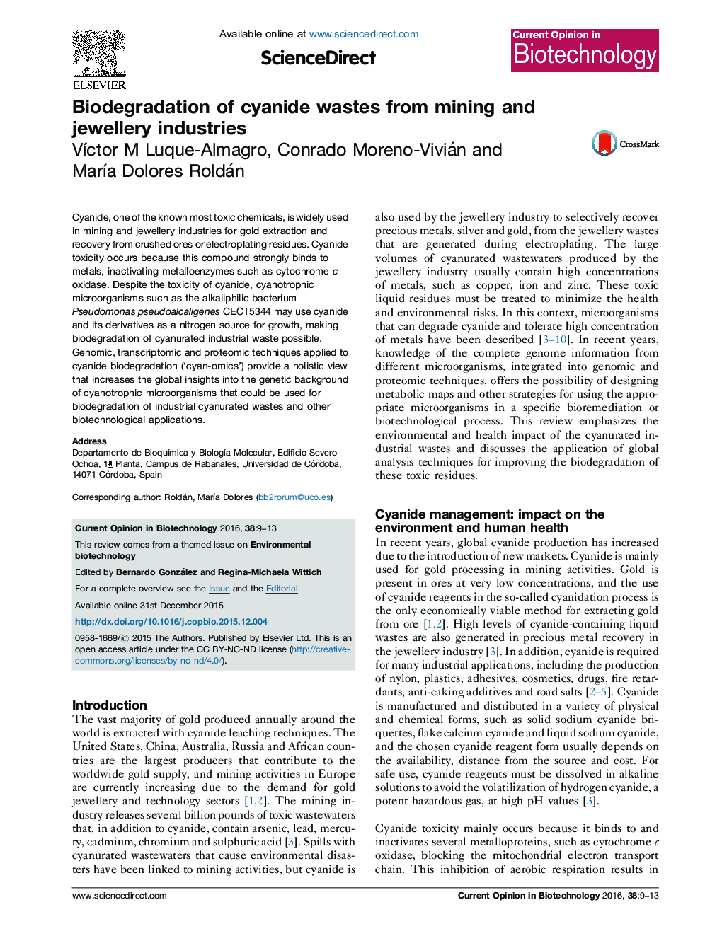 Biodegradation of cyanide wastes from mining and jewellery industries