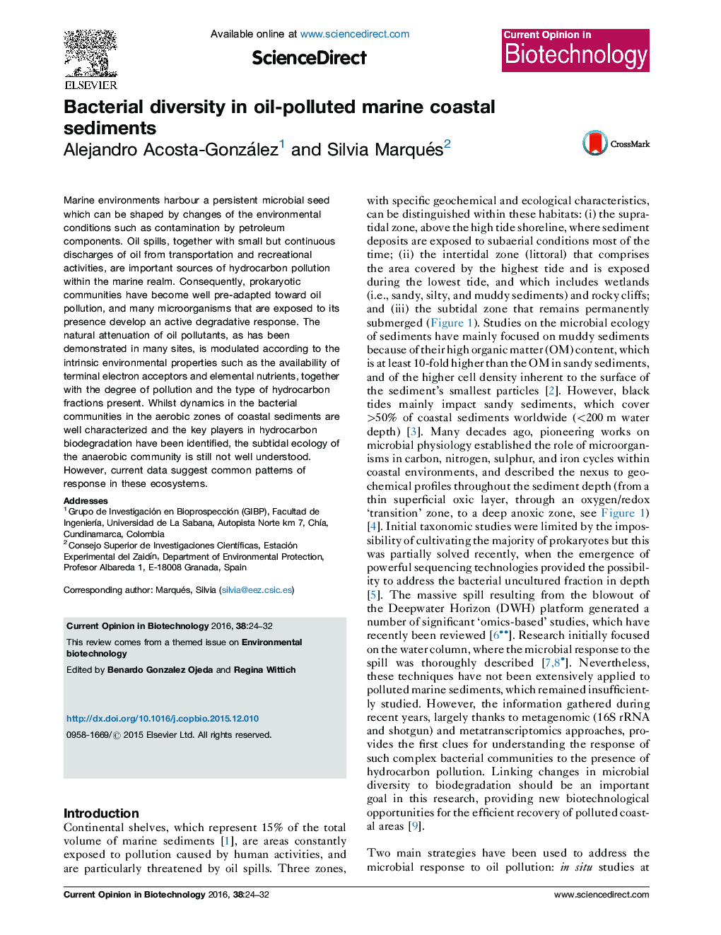 Bacterial diversity in oil-polluted marine coastal sediments