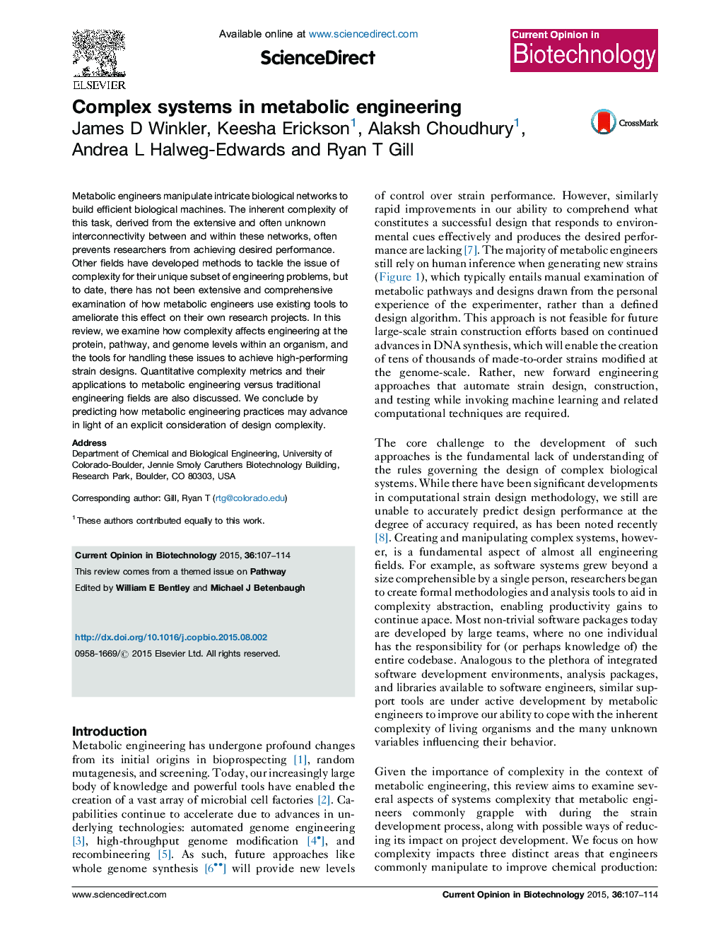 Complex systems in metabolic engineering